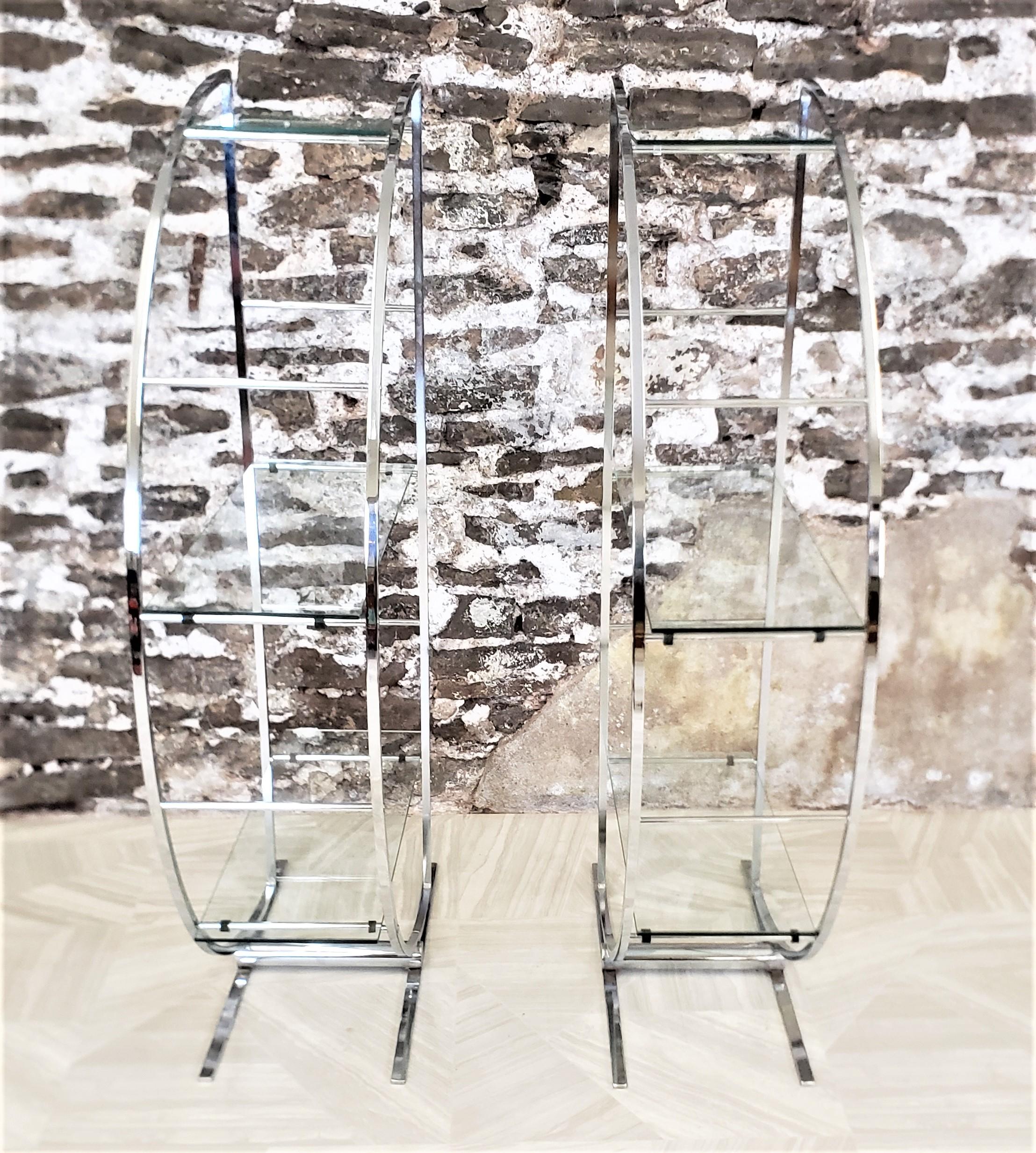 American Pair of Chrome & Glass Half Moon Art Deco Styled Ladder Back Book Shelves For Sale