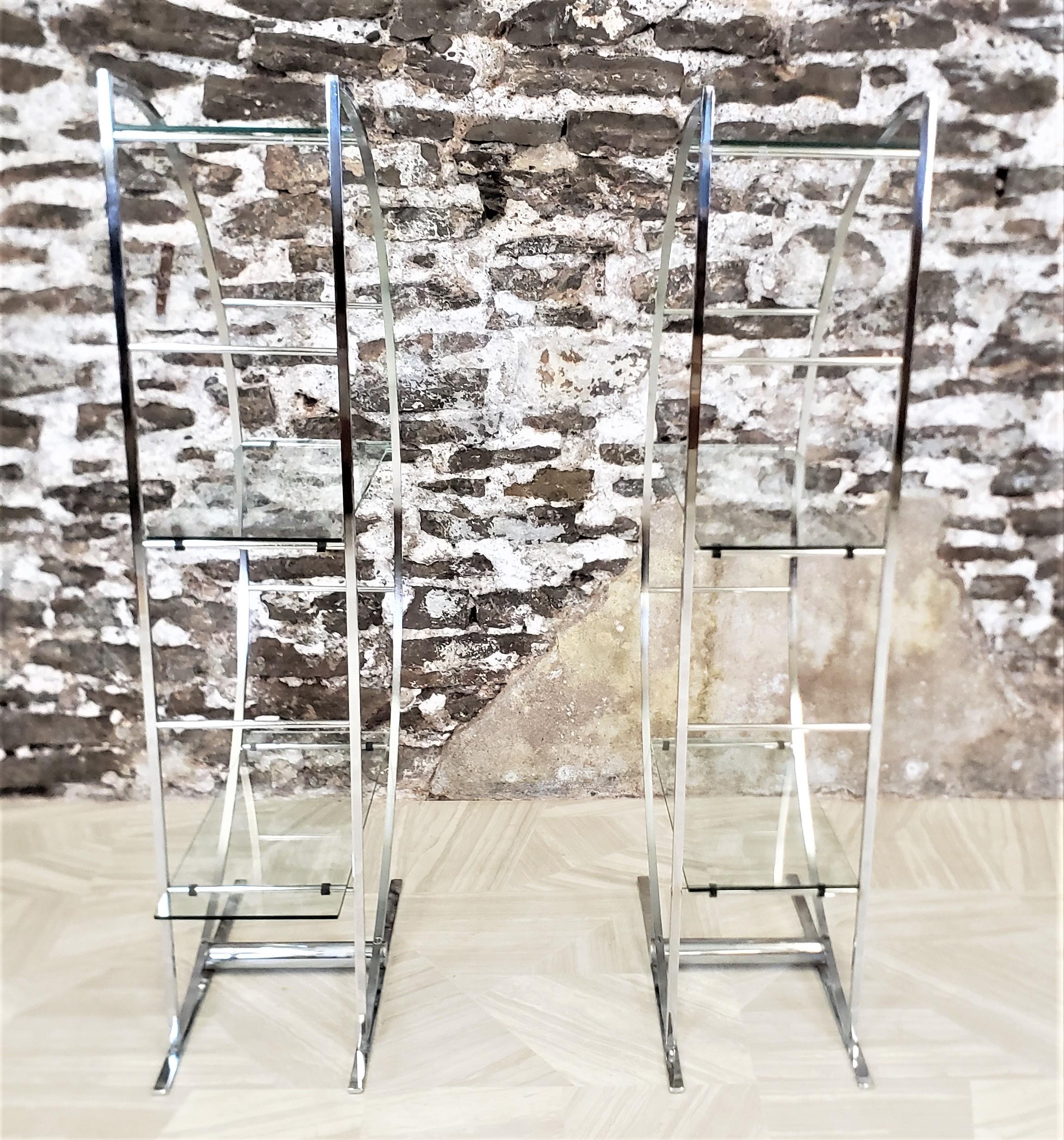 20th Century Pair of Chrome & Glass Half Moon Art Deco Styled Ladder Back Book Shelves For Sale