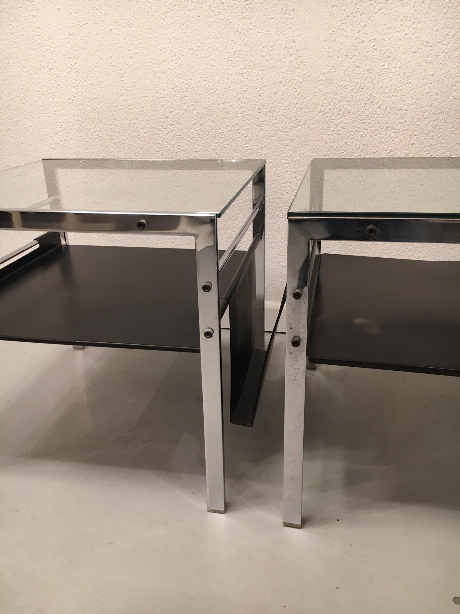 Swiss Pair of Chrome and Glass Side Tables by Willy Guhl, Switzerland, circa 1962