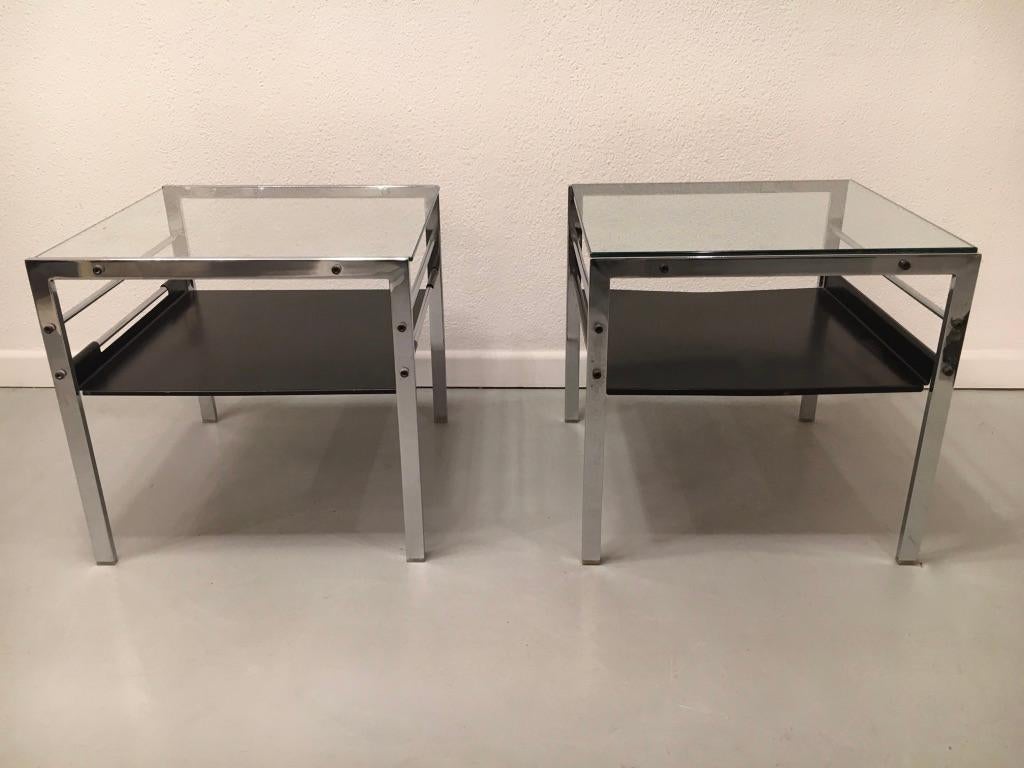 Mid-20th Century Pair of Chrome and Glass Side Tables by Willy Guhl, Switzerland, circa 1962