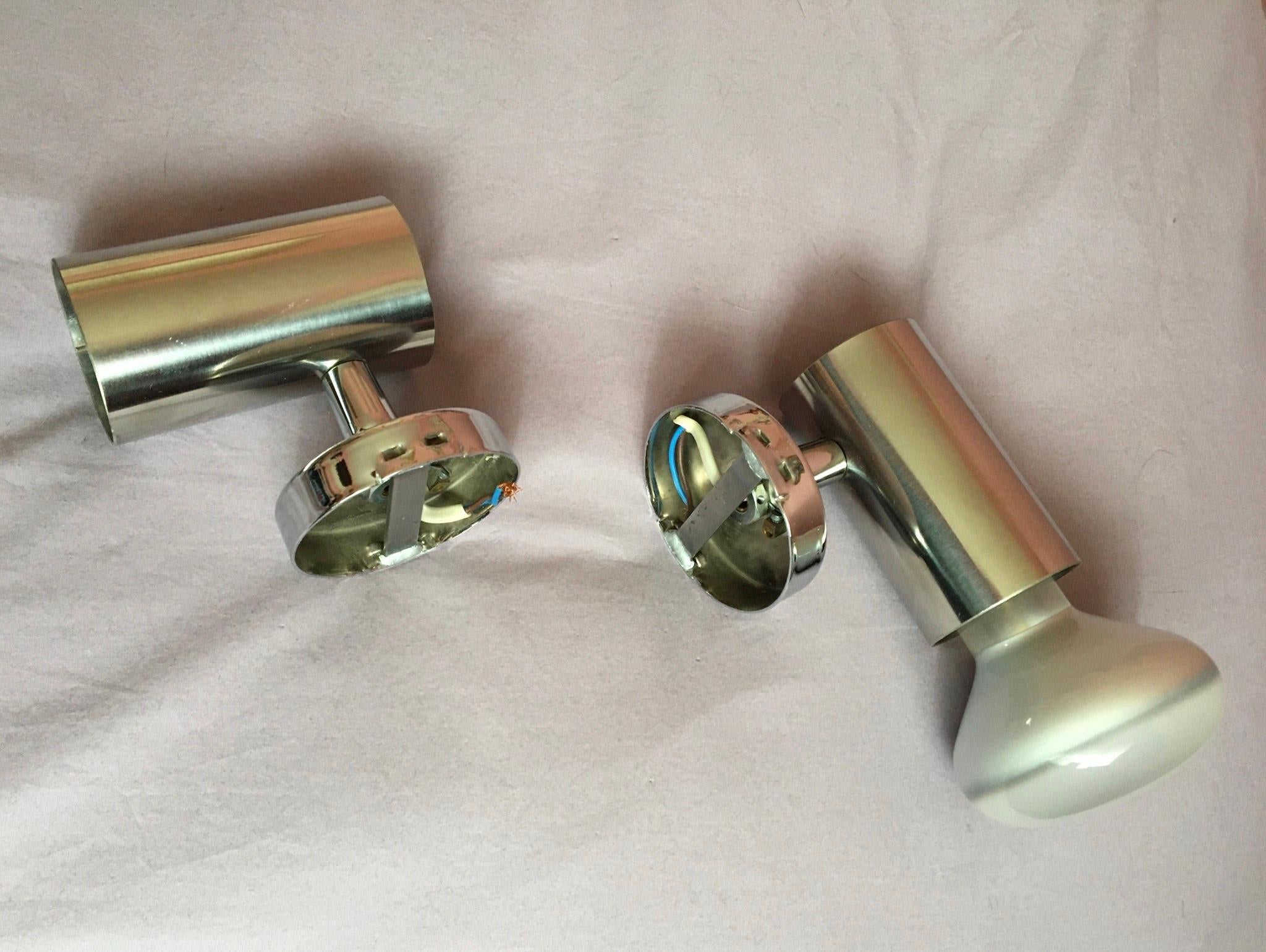 Pair of Chrome Heavy Steel Wall Light Spots 1960 For Sale 6