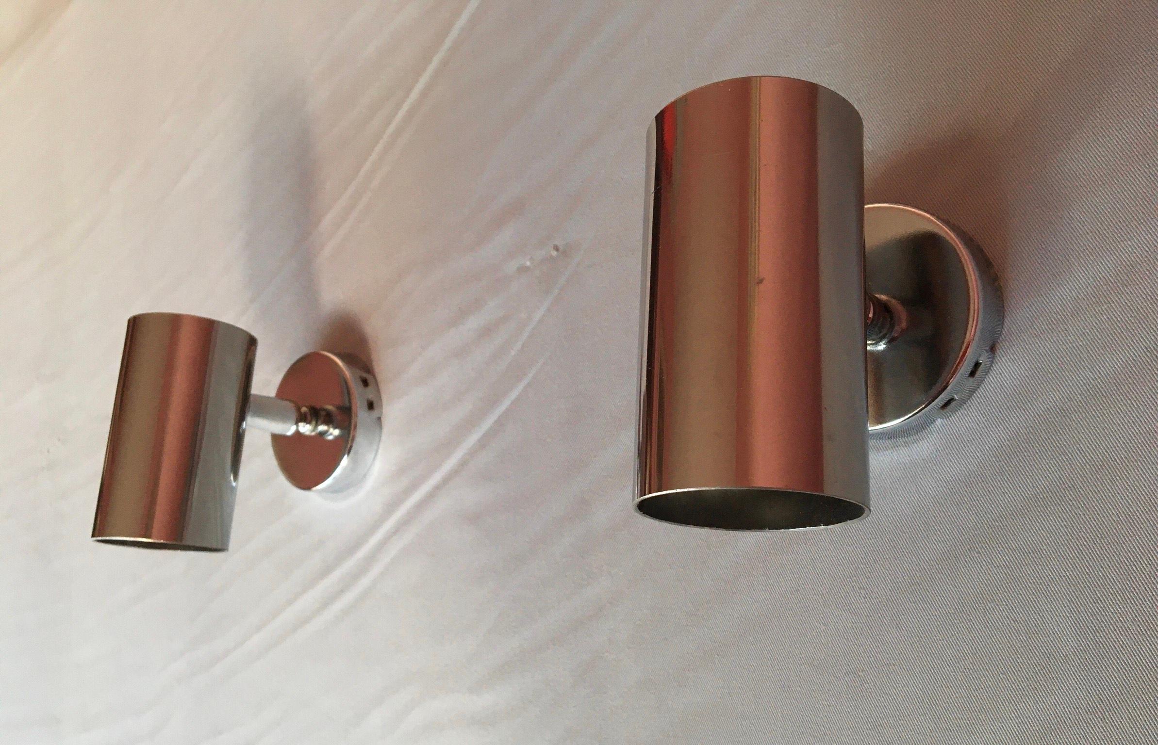Mid-Century Modern Pair of Chrome Heavy Steel Wall Light Spots 1960 For Sale