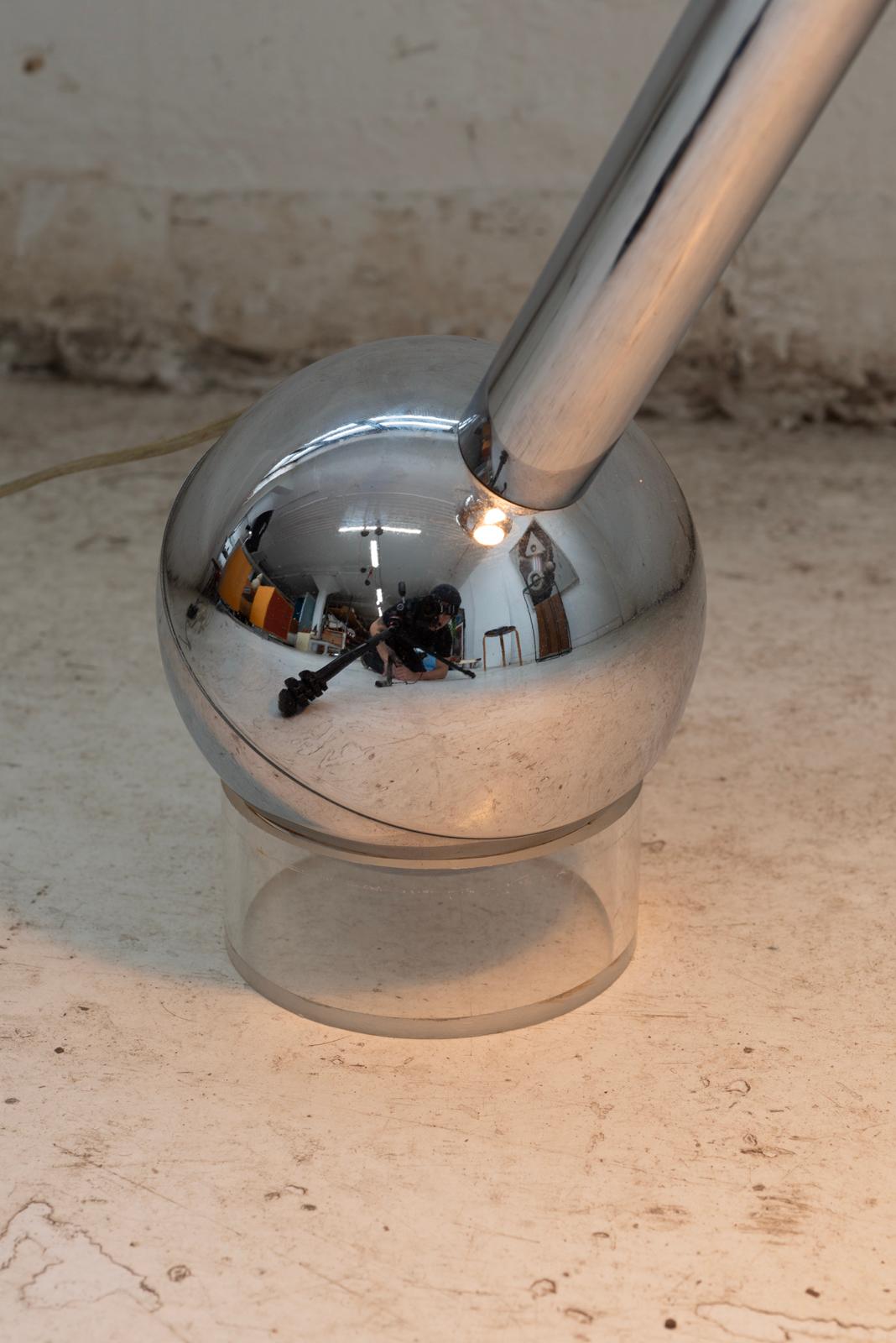 Pair of Chrome John Mascheroni Barbell Lamps For Sale 3