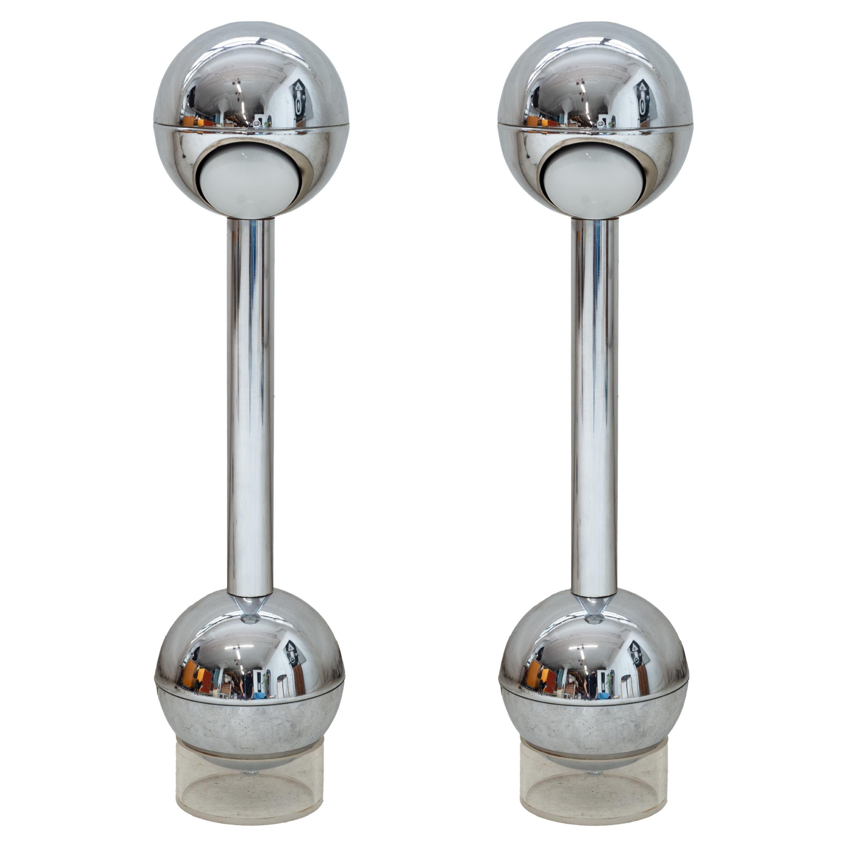 Pair of Chrome John Mascheroni Barbell Lamps For Sale
