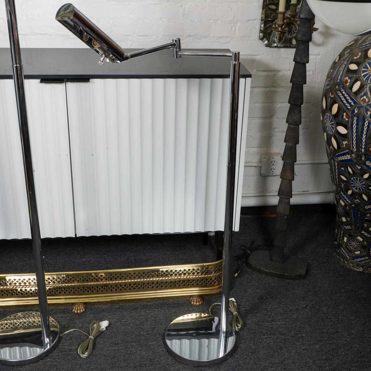 Pair of chrome Koch and Lowy articulated floor lamps For Sale 3