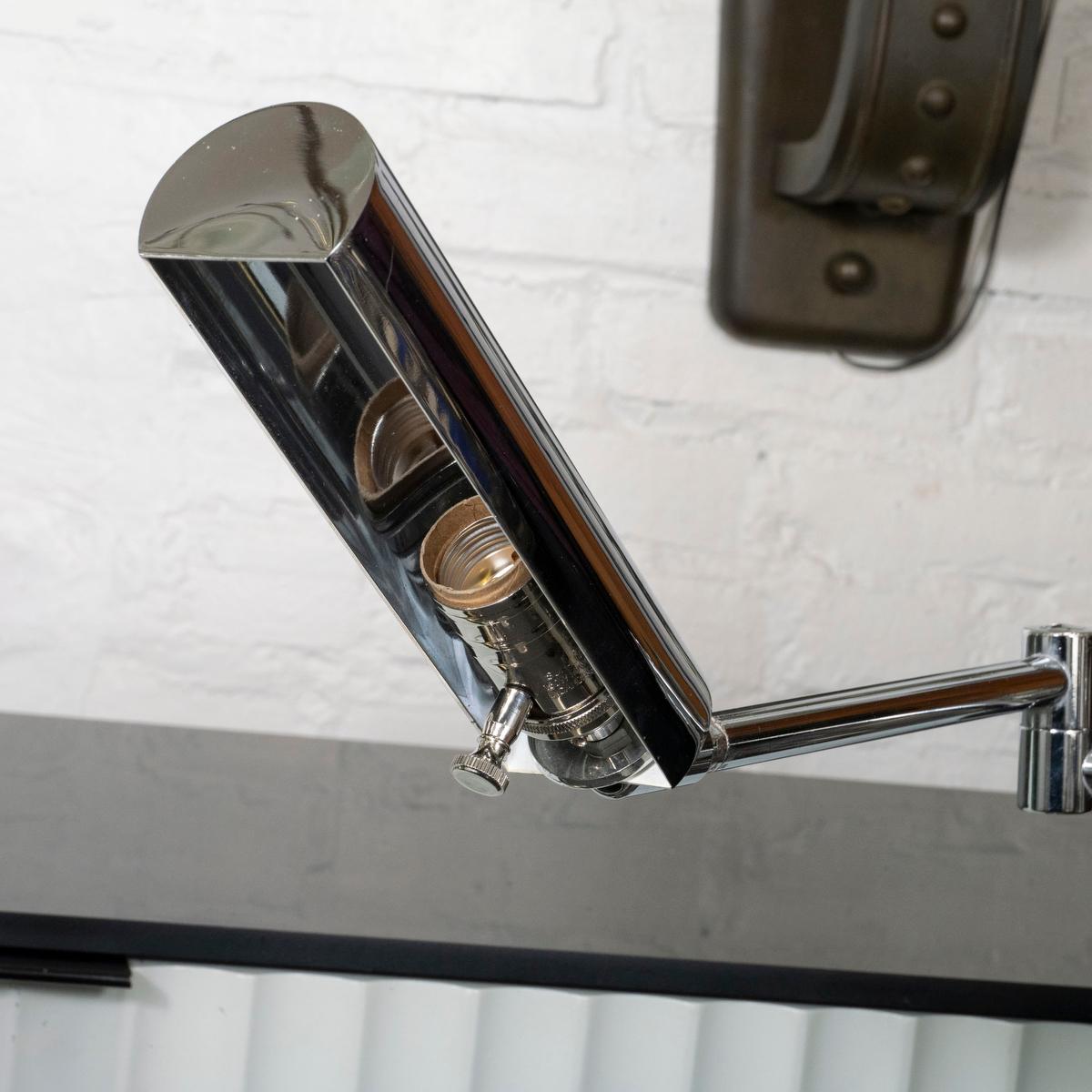 Pair of chrome Koch and Lowy articulated floor lamps For Sale 4