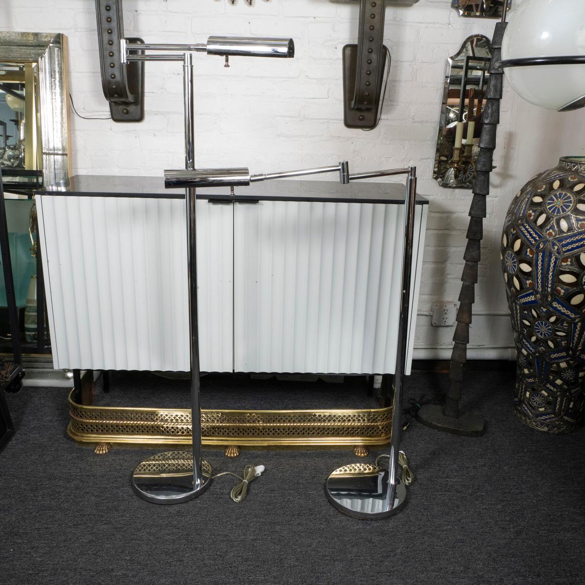 Pair of chrome Koch and Lowy articulated floor lamps For Sale 5