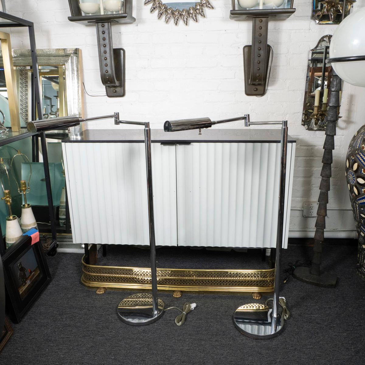 Pair of chrome Koch and Lowy articulated floor lamps For Sale 7