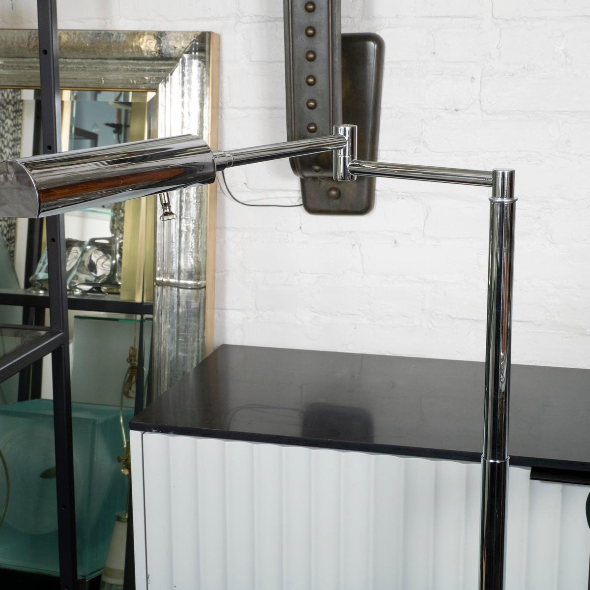 Pair of chrome Koch and Lowy articulated floor lamps For Sale 1