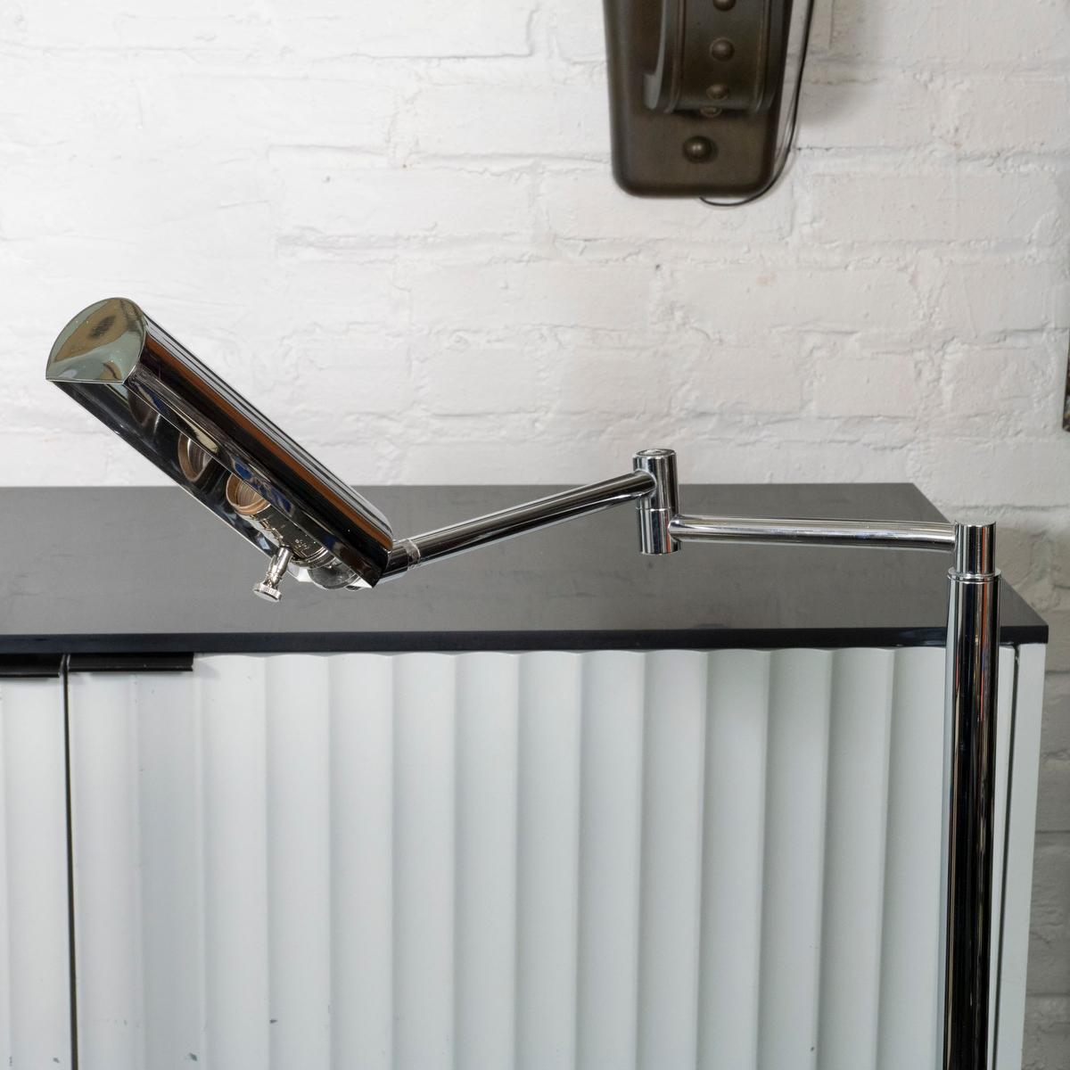 Pair of chrome Koch and Lowy articulated floor lamps For Sale 2