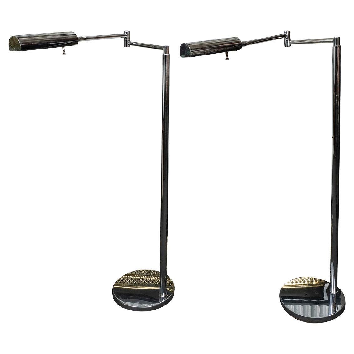 Pair of chrome Koch and Lowy articulated floor lamps