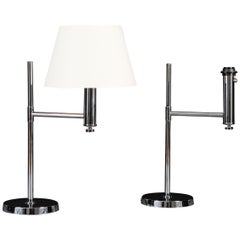 Pair of Chrome Lamps with Extended U-Form Arms