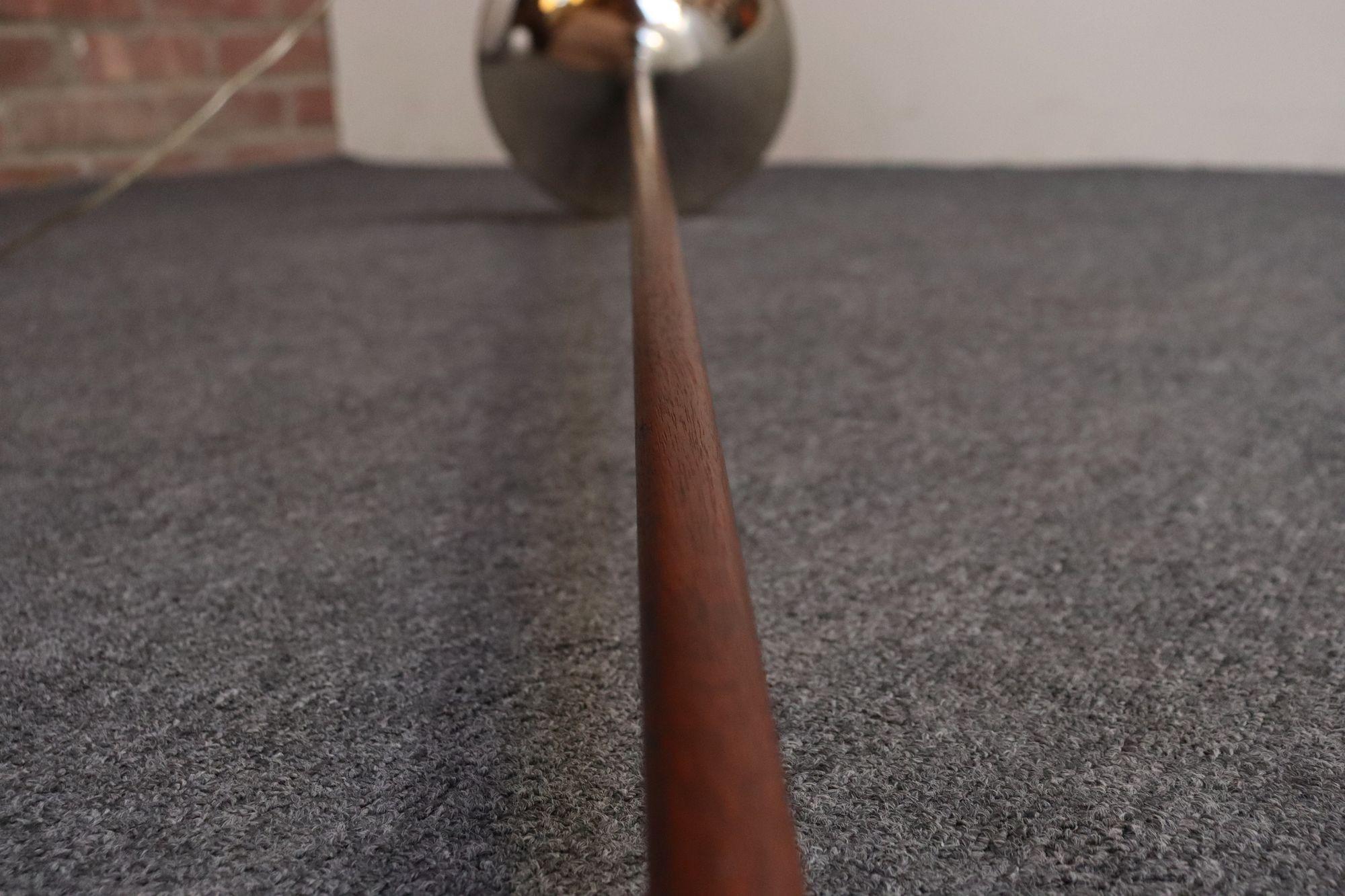 Pair of Chrome Laurel Floor Lamps with Frosted Mushroom Shades and Walnut Stems For Sale 3