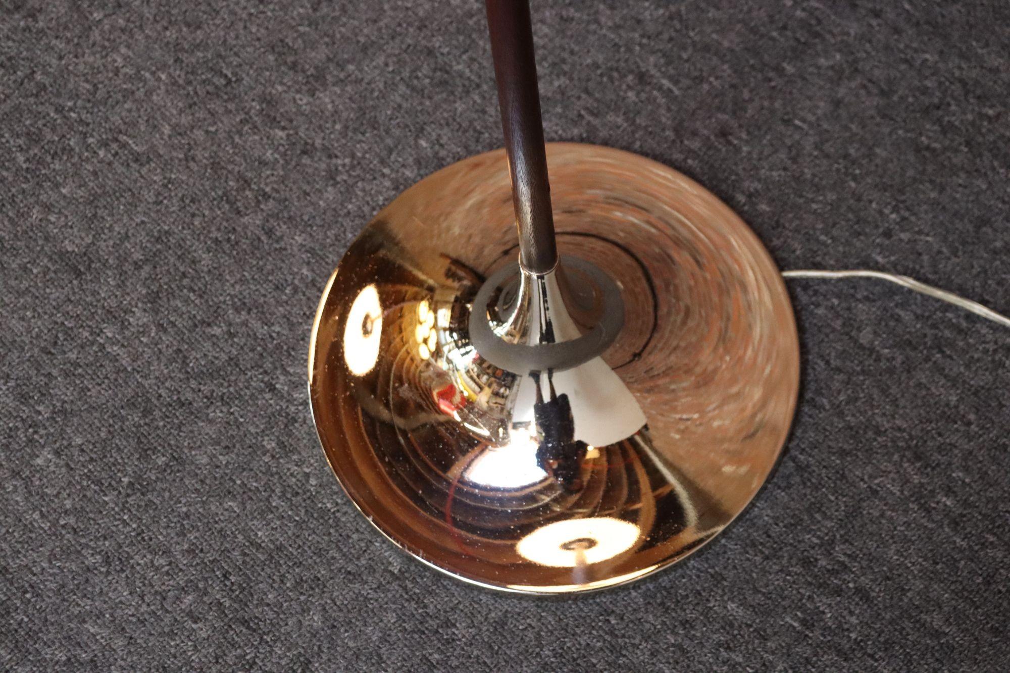 Pair of Chrome Laurel Floor Lamps with Frosted Mushroom Shades and Walnut Stems For Sale 10
