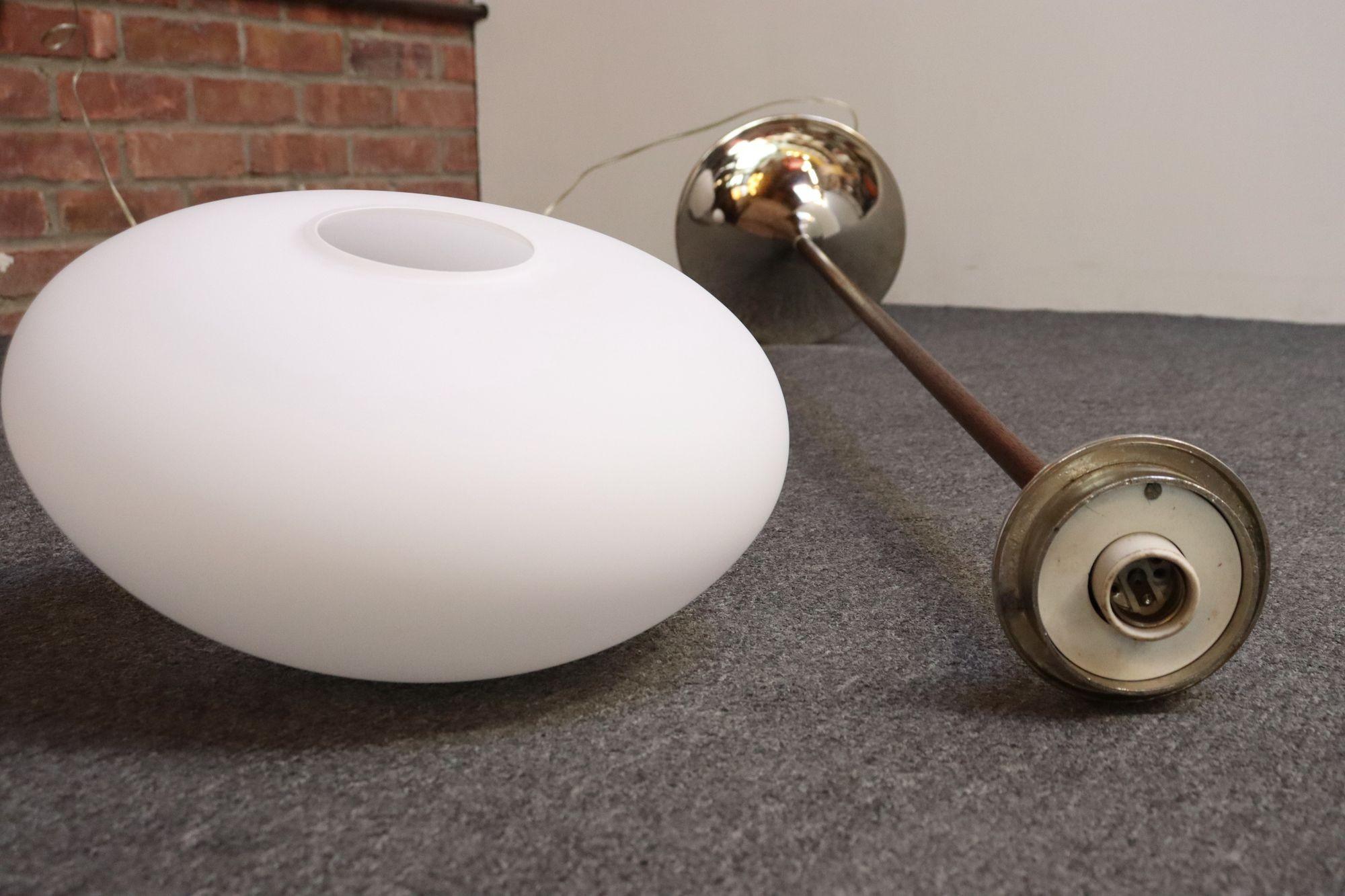 Pair of Chrome Laurel Floor Lamps with Frosted Mushroom Shades and Walnut Stems For Sale 2
