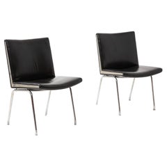 Pair of Chrome & Leather "Airport" Visitor Chairs by Wegner, Denmark, 1960's