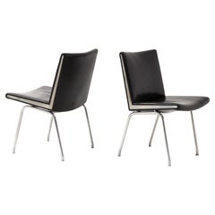 Pair of Chrome & Leather "Airport" Visitor Chairs by Wegner, Denmark, 1960's