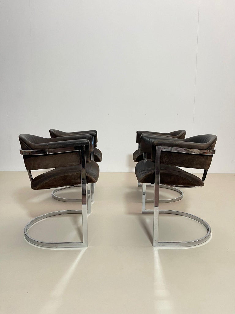 Pair of Chrome & Leather Armchairs by Vittorio Introini for Mario Sabot, 1970s For Sale 4