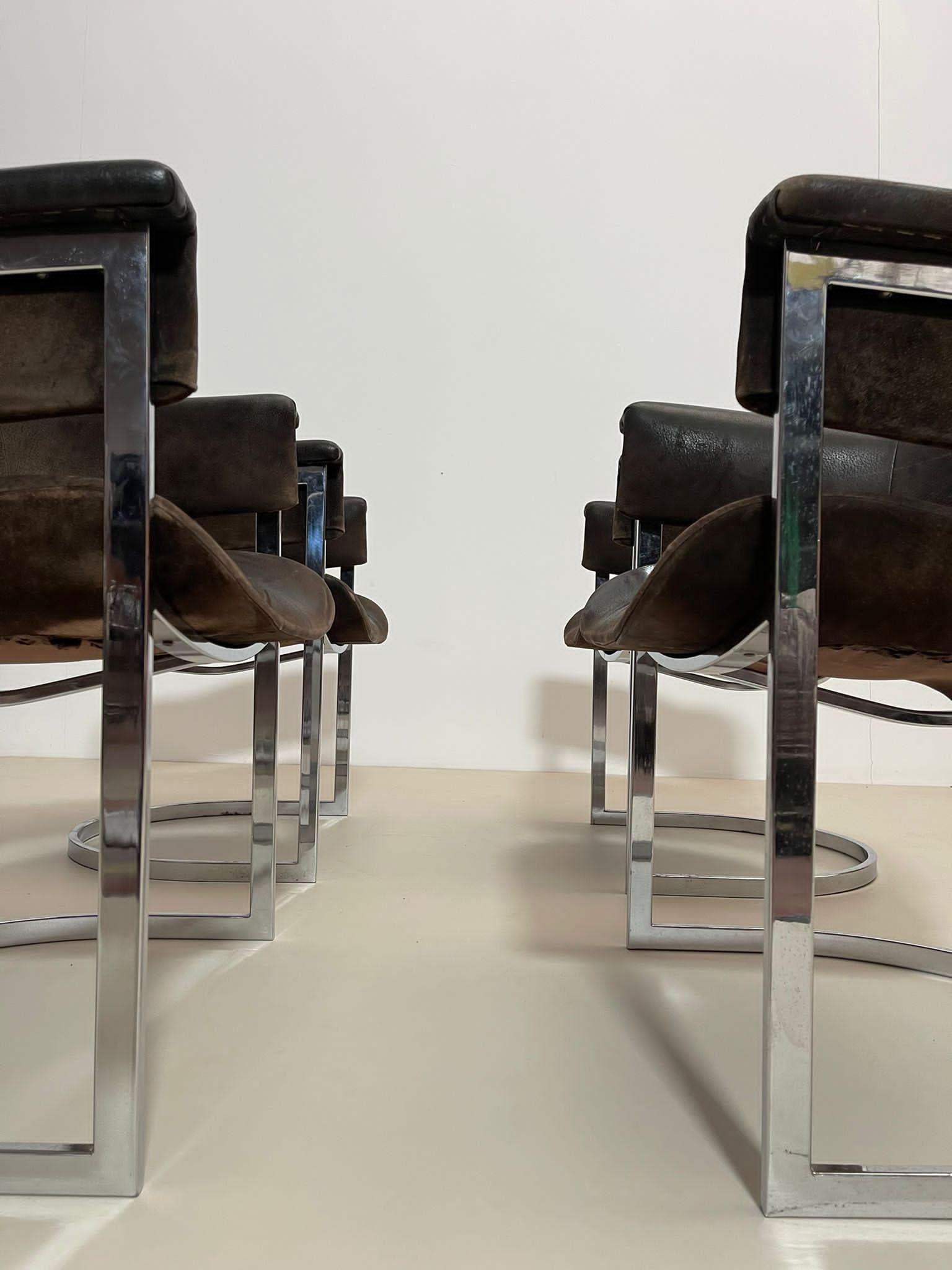 Pair of Chrome & Leather Armchairs by Vittorio Introini for Mario Sabot, 1970s For Sale 5