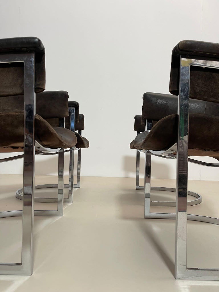 Pair of Chrome & Leather Armchairs by Vittorio Introini for Mario Sabot, 1970s For Sale 5