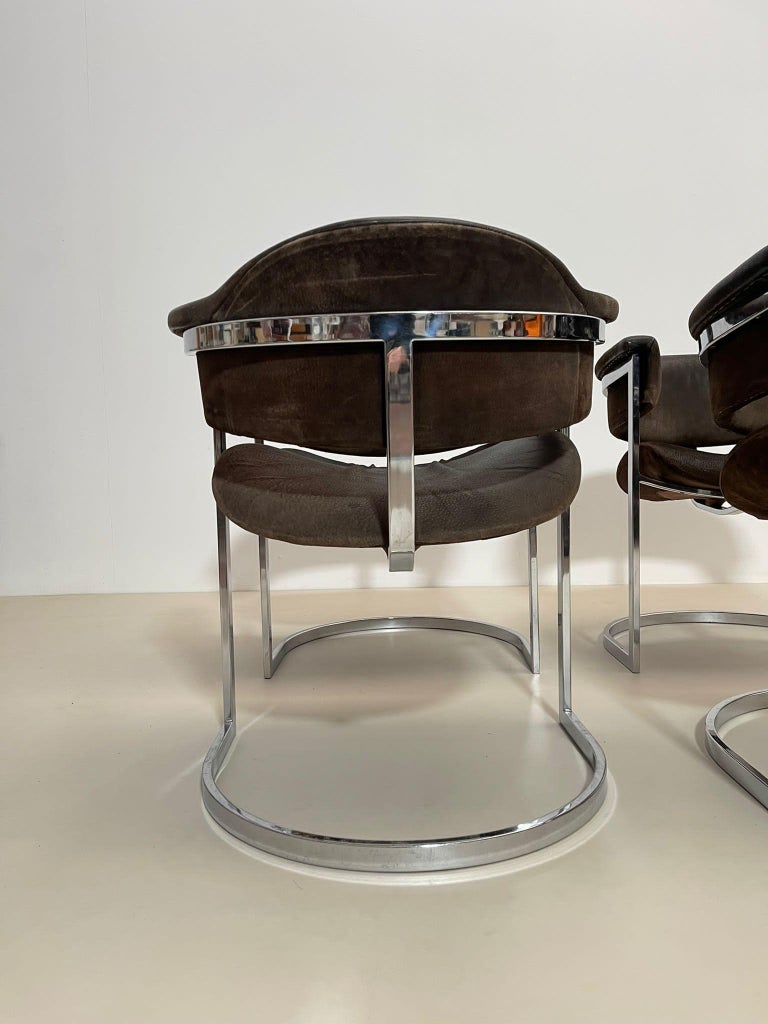 Pair of Chrome & Leather Armchairs by Vittorio Introini for Mario Sabot, 1970s For Sale 7