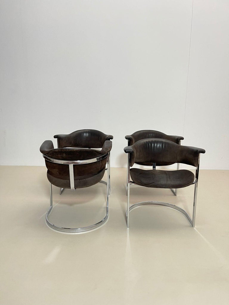 Pair of Chrome & Leather Armchairs by Vittorio Introini for Mario Sabot, 1970s For Sale 9