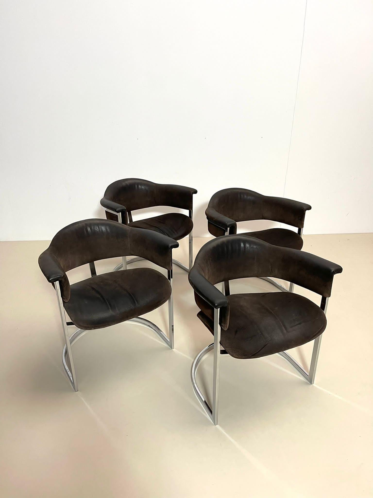 Pair of Chrome & Leather Armchairs by Vittorio Introini for Mario Sabot, 1970s For Sale 2