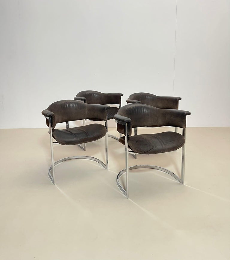 Pair of Chrome & Leather Armchairs by Vittorio Introini for Mario Sabot, 1970s For Sale 3