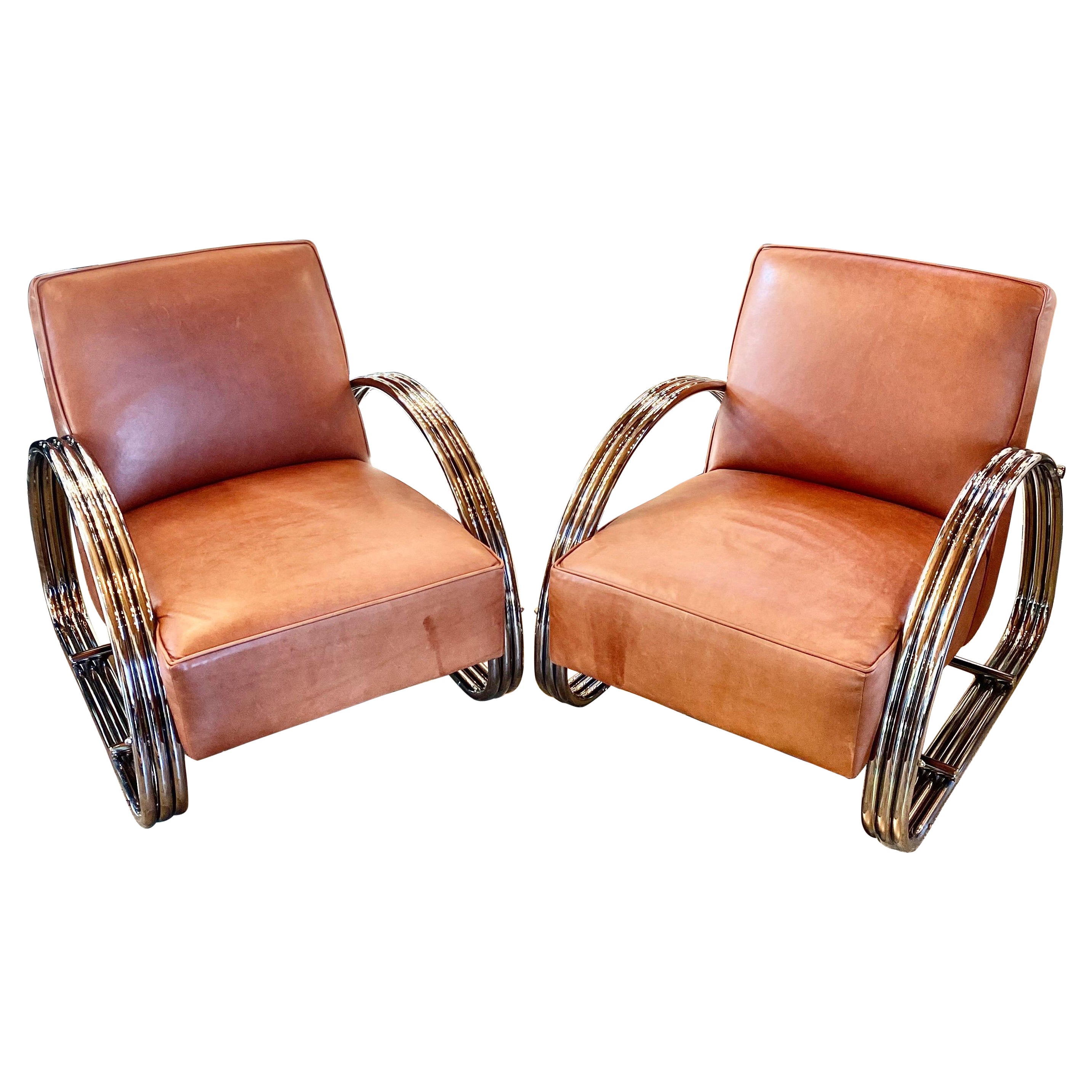Pair of Chrome 
Leather Hudson Street Lounge Chairs