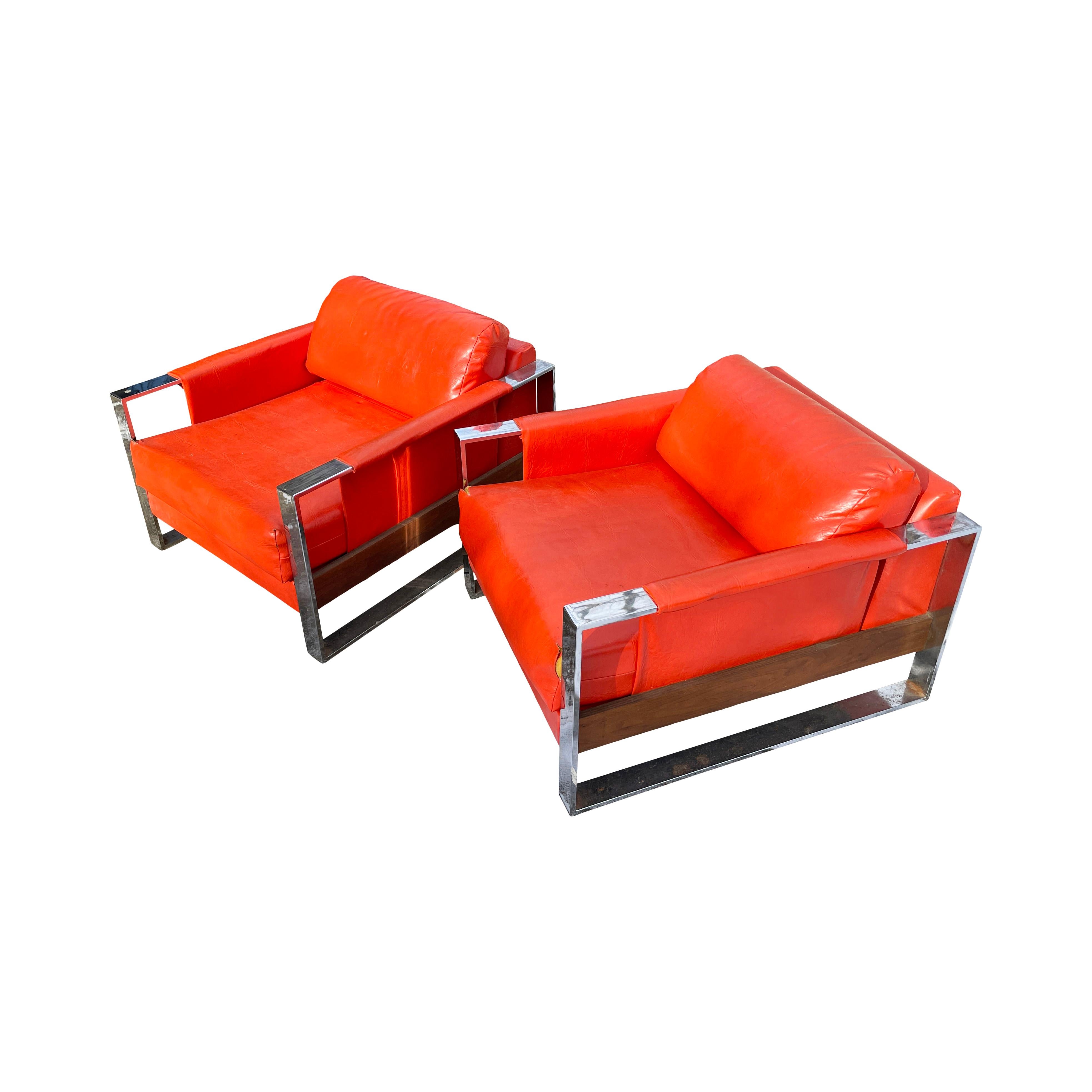 Mid-Century Modern Pair of Chrome Lounge Chairs by Adrian Pearsall for Craft Associates