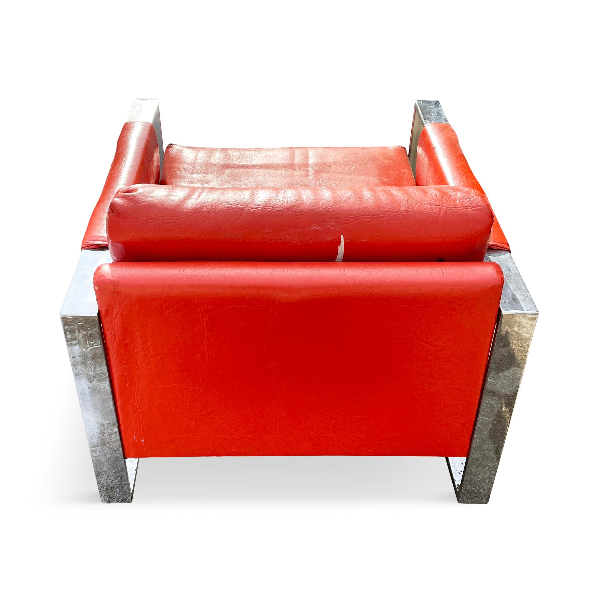 Naugahyde Pair of Chrome Lounge Chairs by Adrian Pearsall for Craft Associates