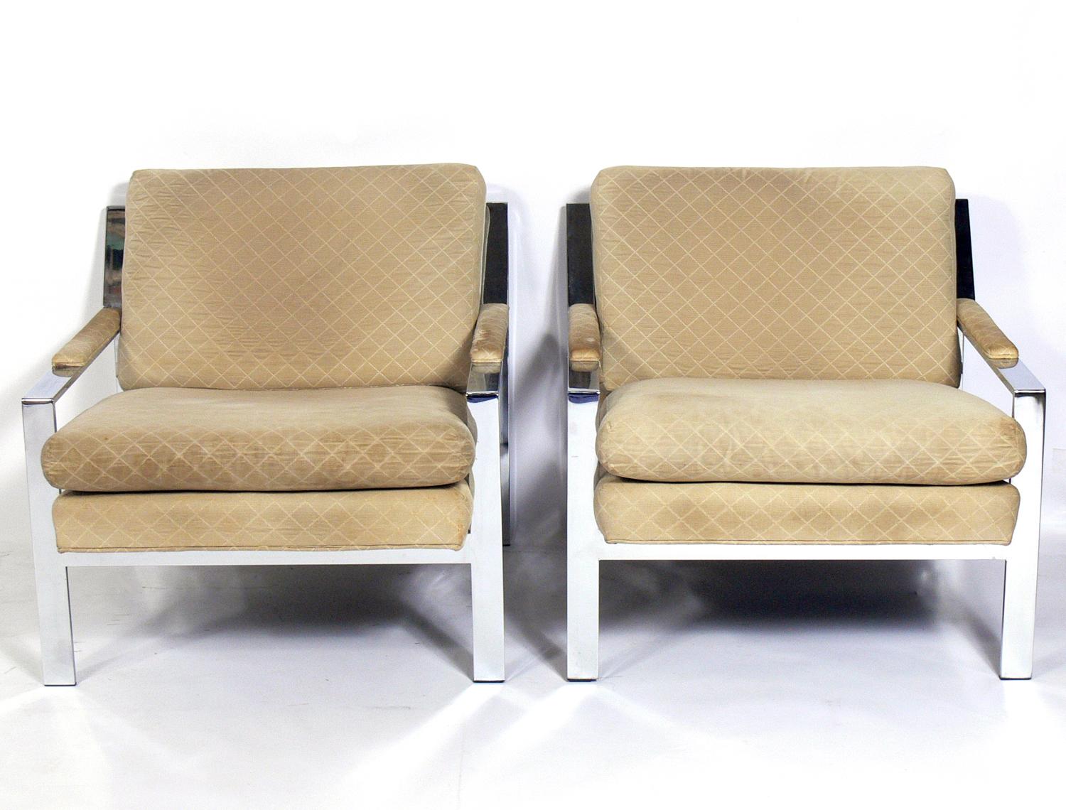 American Pair of Chrome Lounge Chairs by Cy Mann For Sale