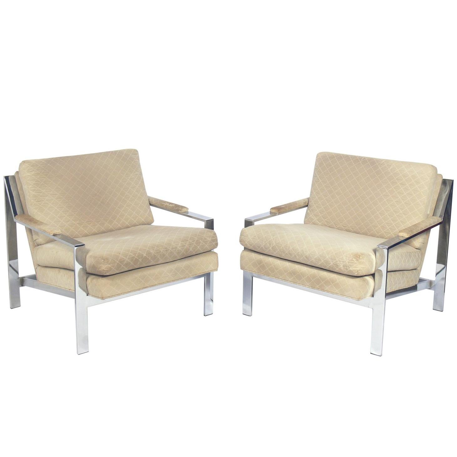 Pair of Chrome Lounge Chairs by Cy Mann