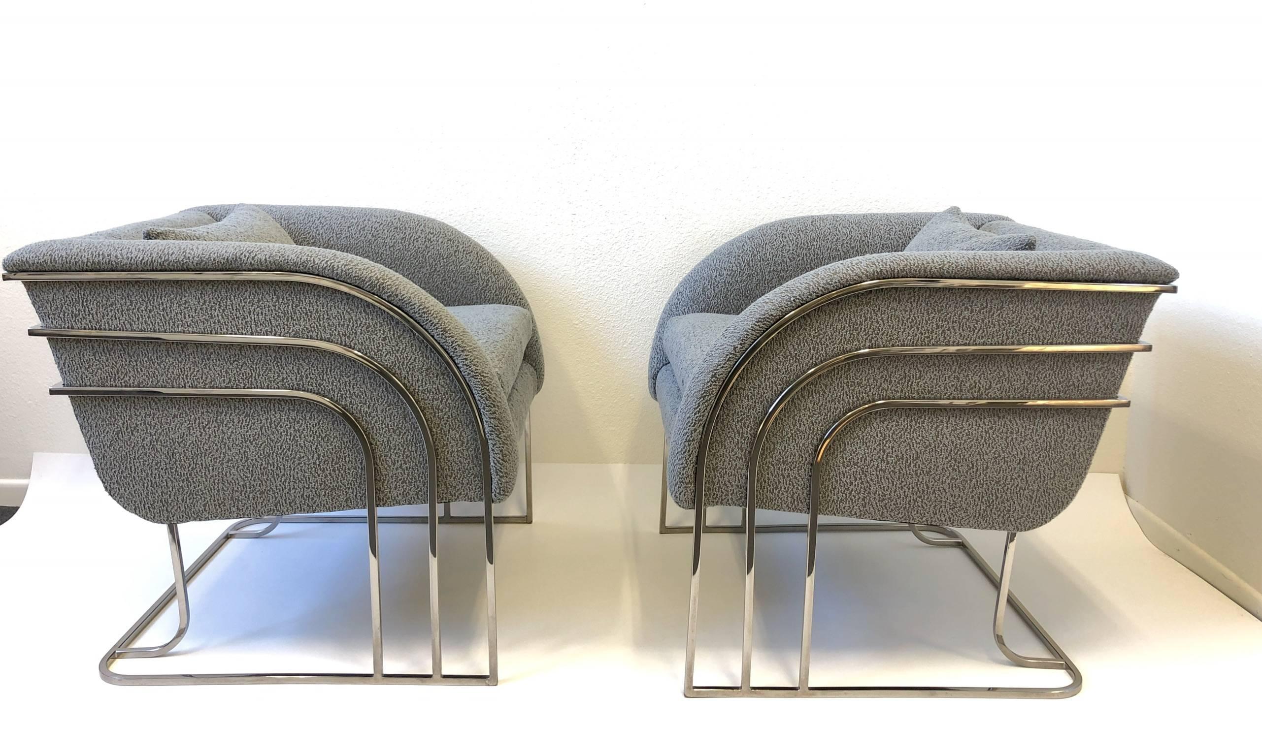 American Pair of Rare Chrome Lounge Chairs by George Mergenov for Weiman/Warren Lloyd