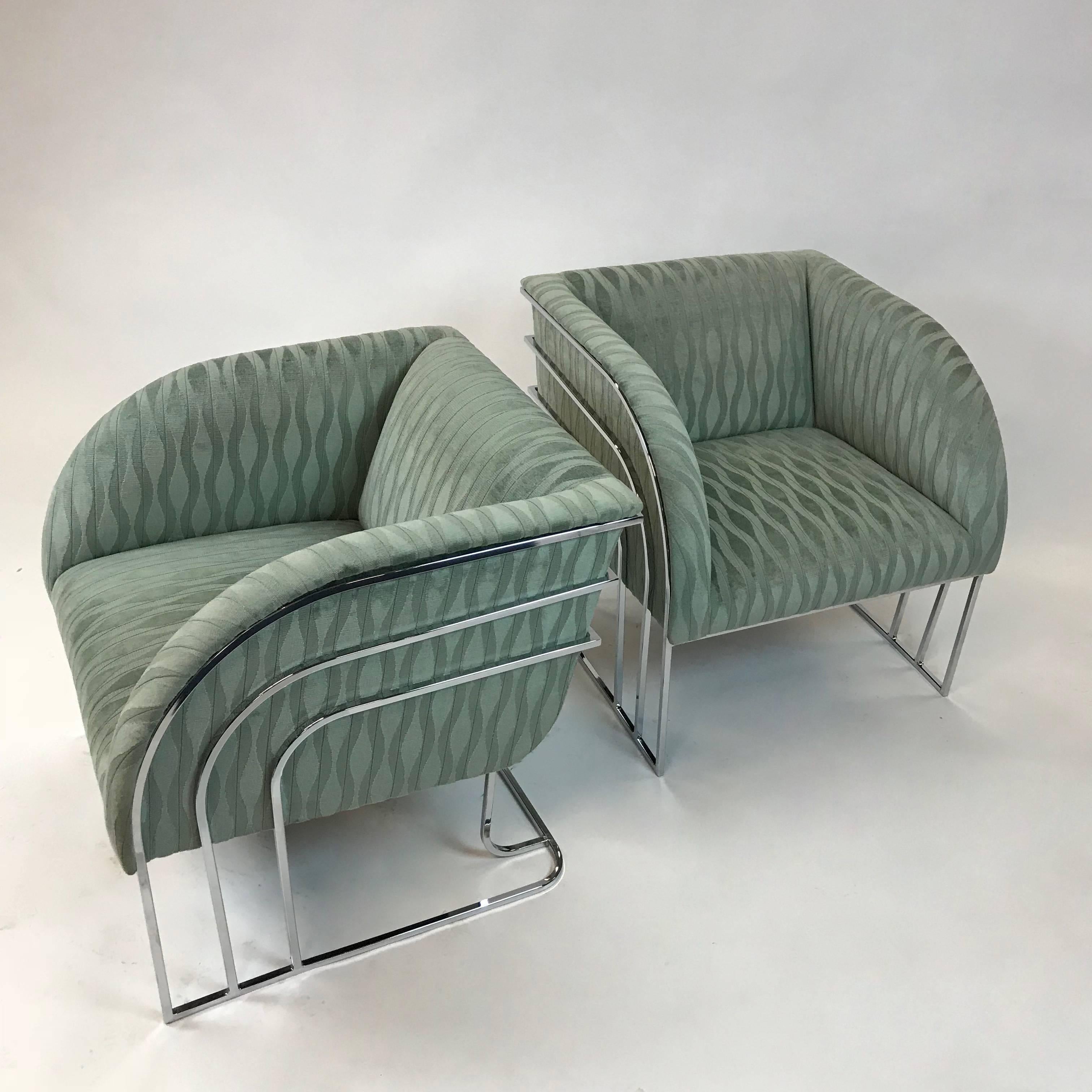 American Pair of Chrome Lounge Chairs By George Mergenov  For Sale