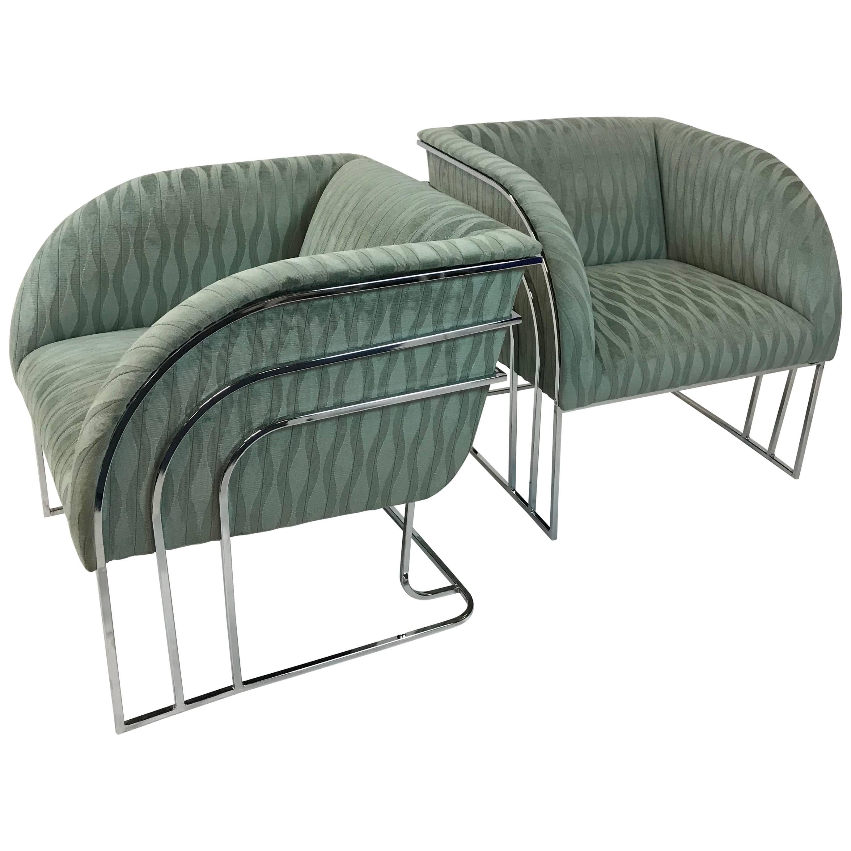 Pair of Chrome Lounge Chairs By George Mergenov 
