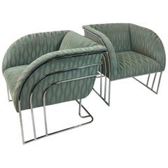 Retro Pair of Chrome Lounge Chairs By George Mergenov 