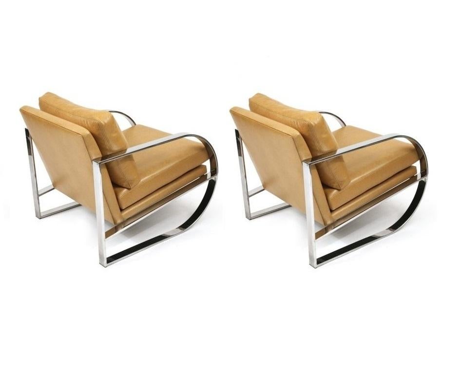 Mid-Century Modern Pair of Chrome Lounge Chairs Designed by John Mascheroni for Swaim Originals For Sale