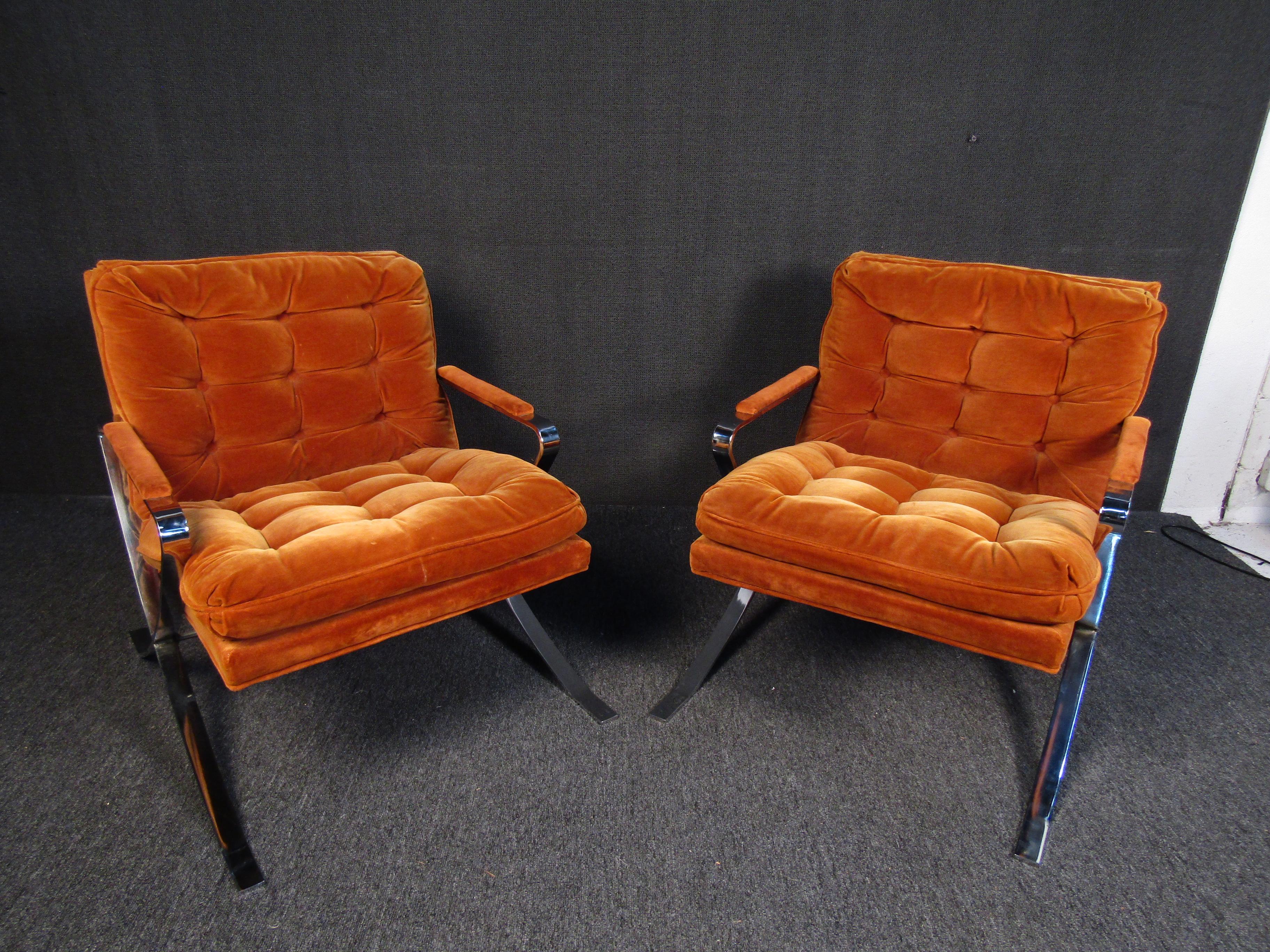20th Century Pair of Chrome Lounge Chairs in Style of Milo Baumann