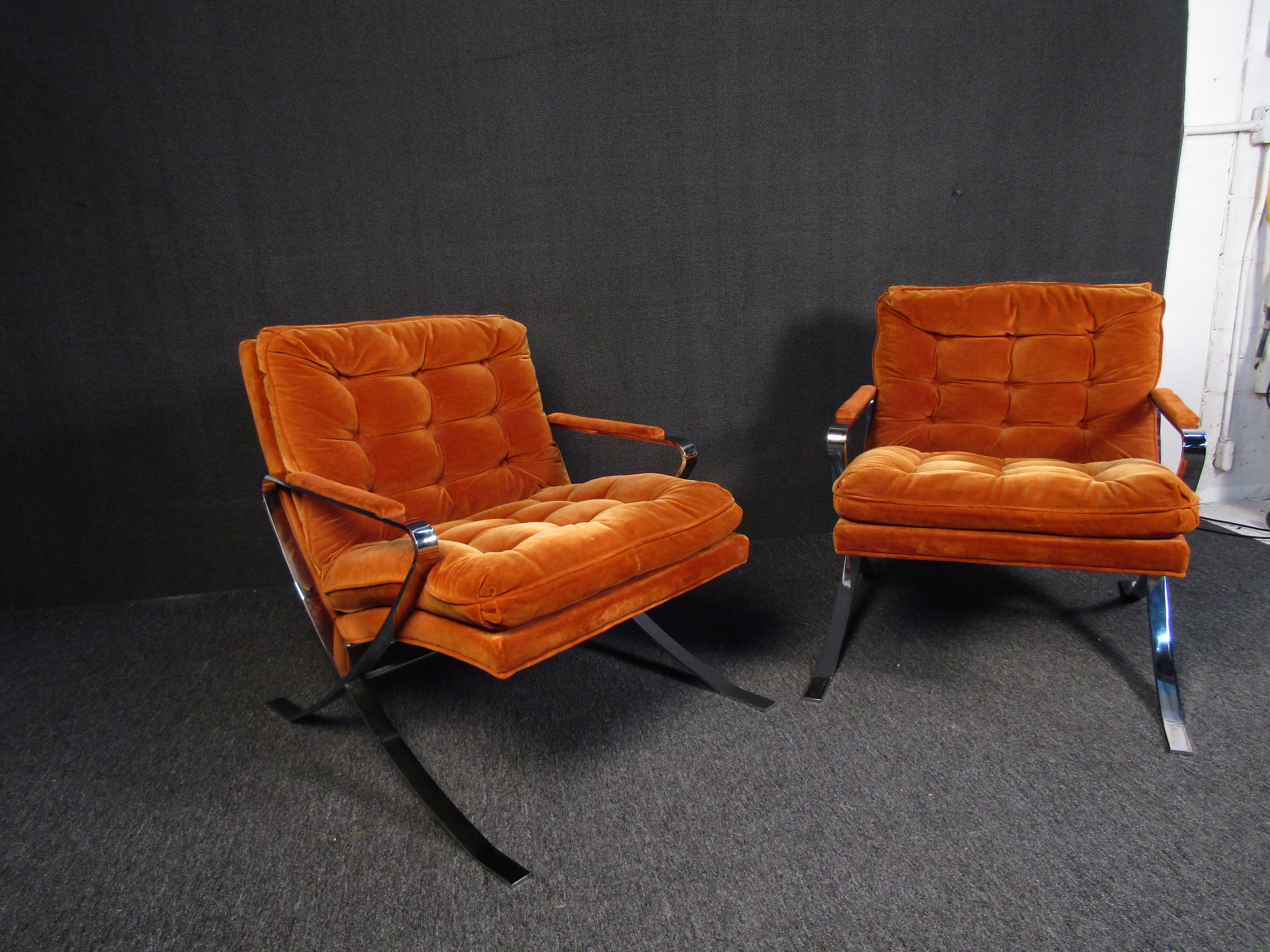 Pair of Chrome Lounge Chairs in Style of Milo Baumann 1