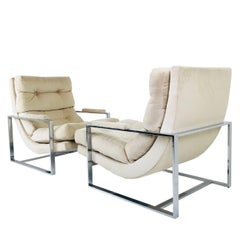 Pair of Chrome Lounge Chairs in the Style of Milo Baughman