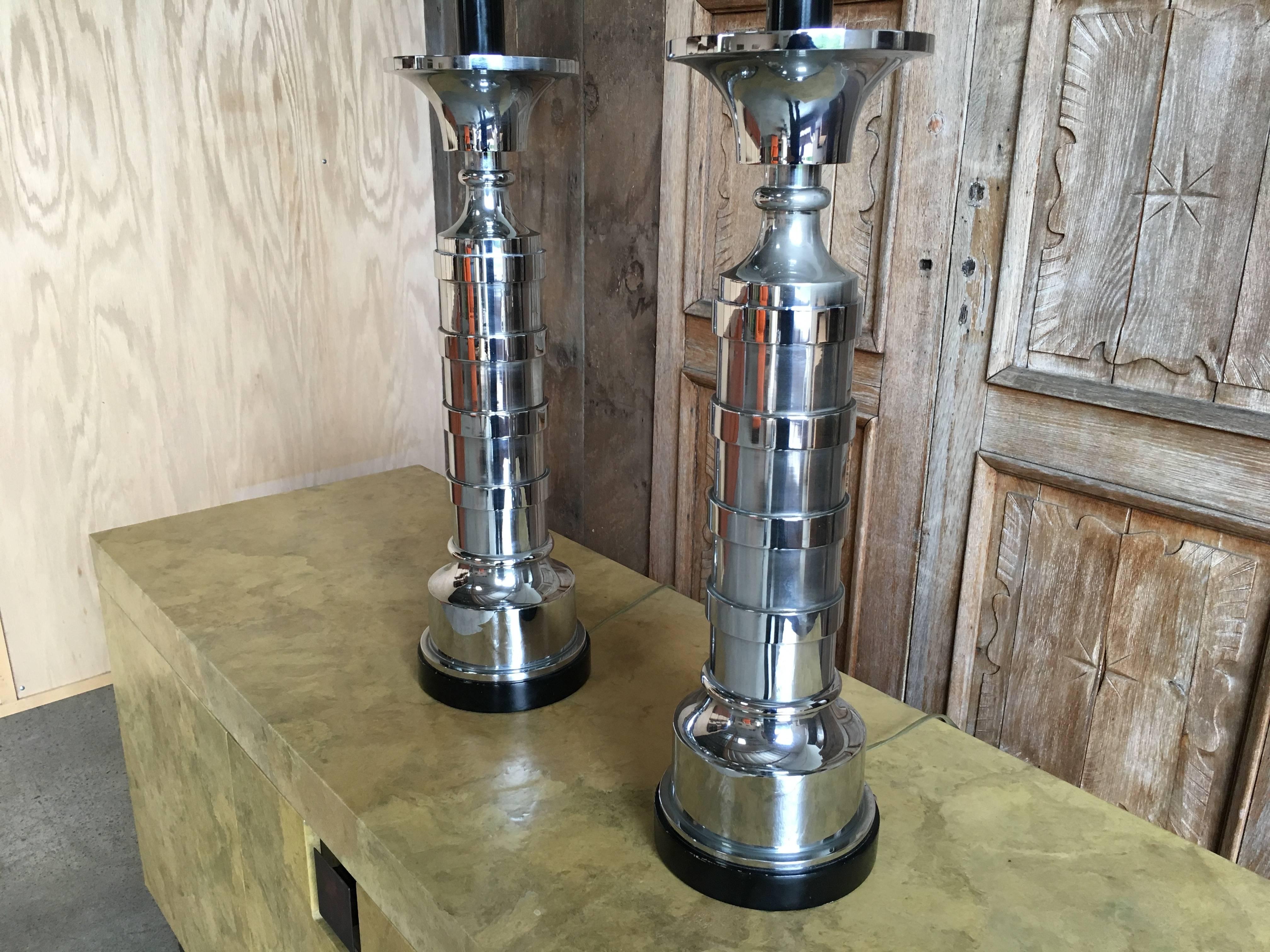 Pair of Chrome Machine Age Table Lamps 4