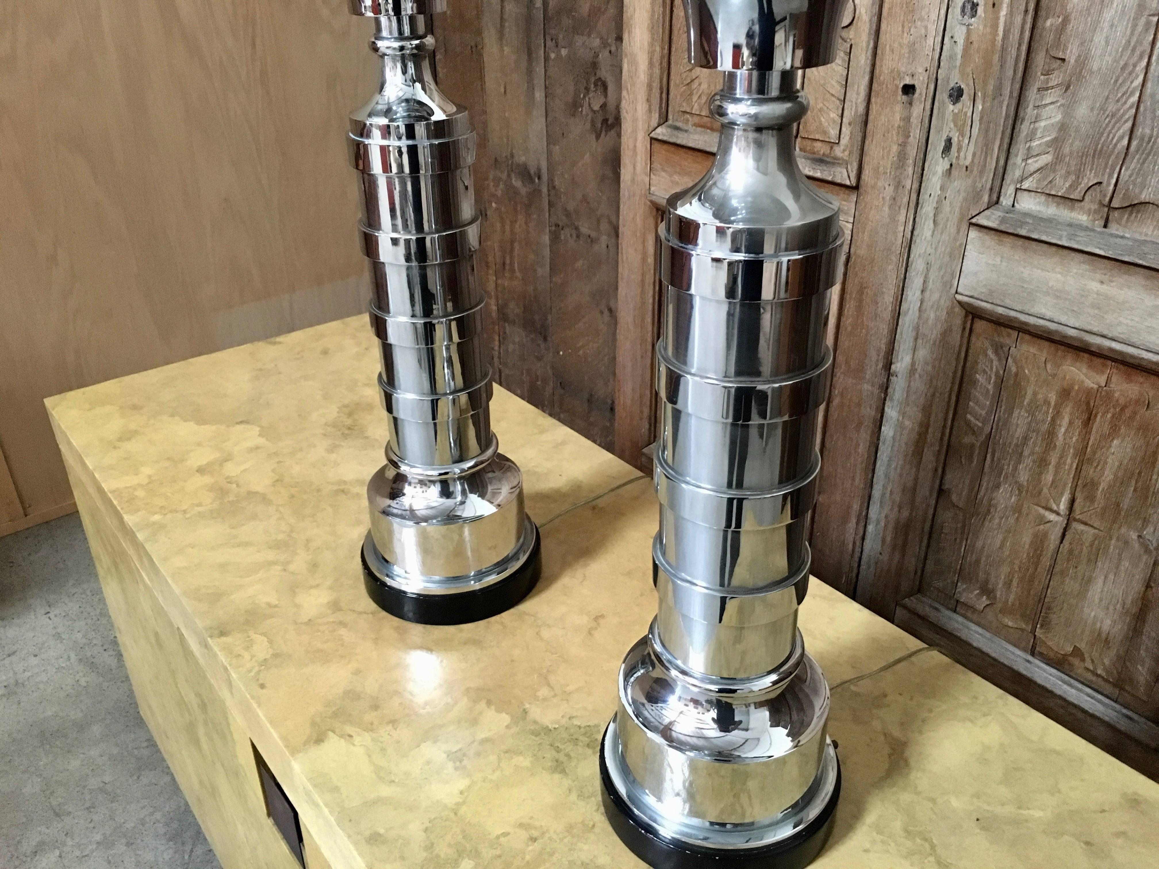 Pair of Chrome Machine Age Table Lamps 7