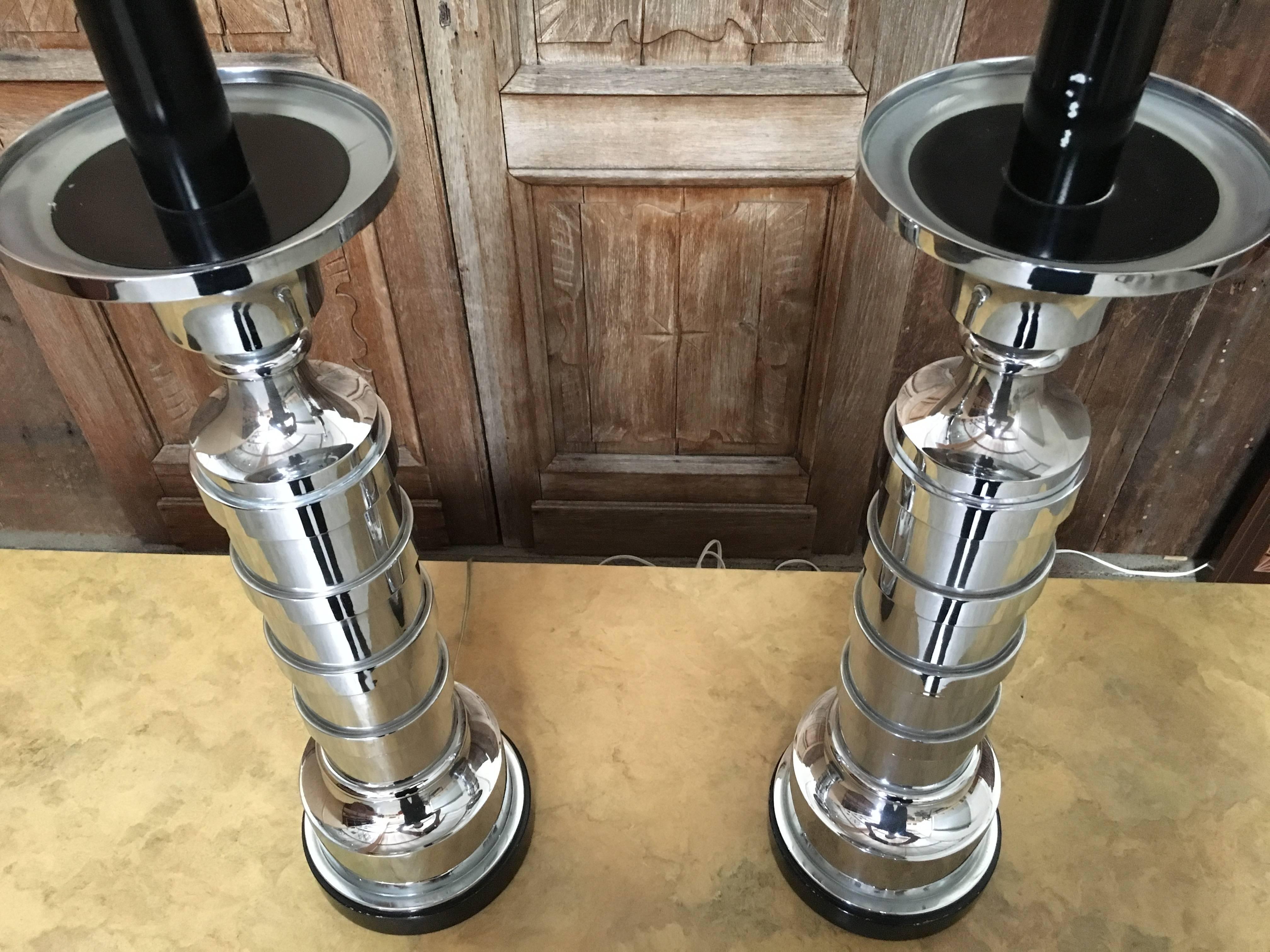 Pair of Chrome Machine Age Table Lamps 8
