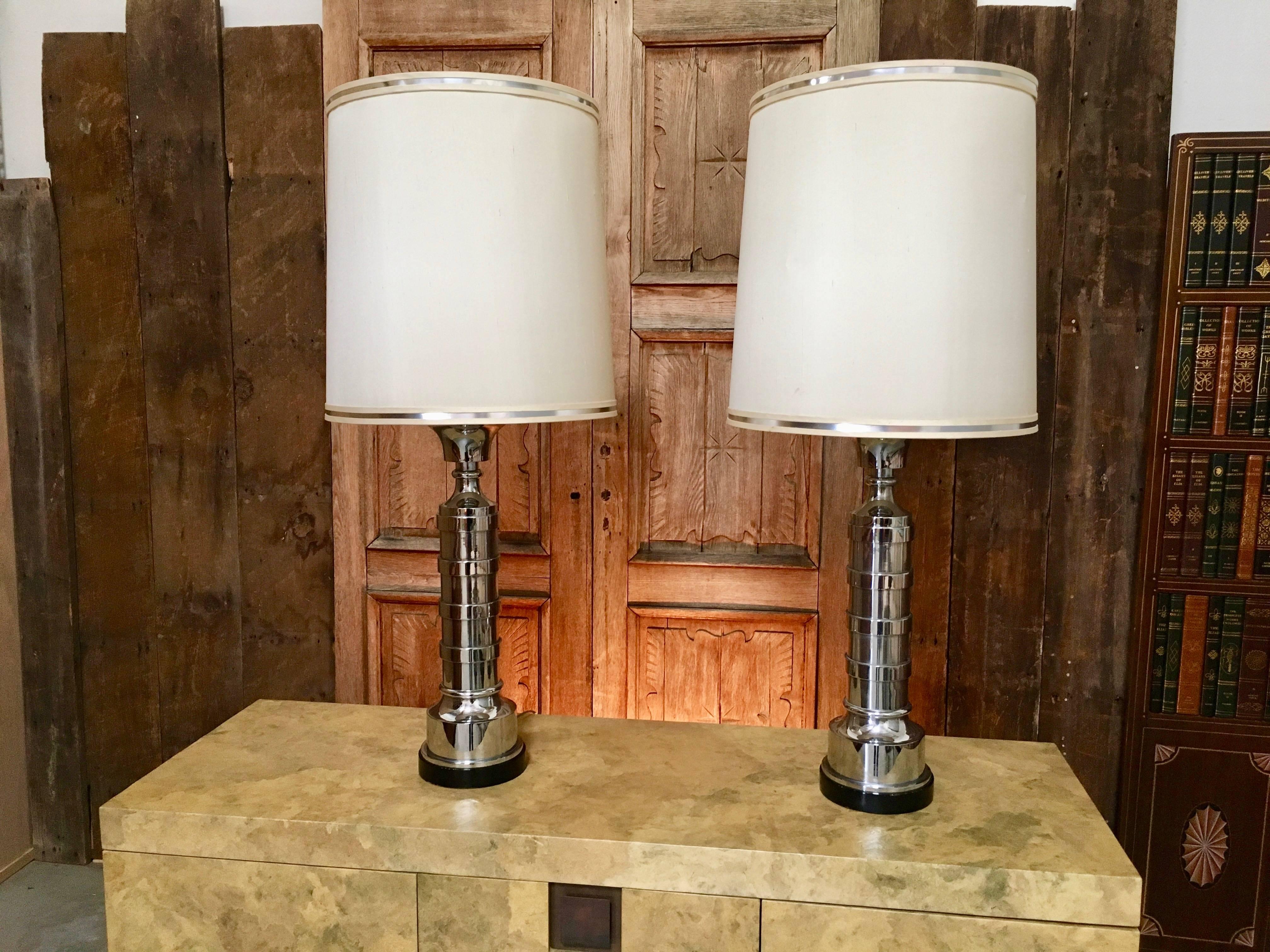 Pair of Chrome Machine Age Table Lamps 9