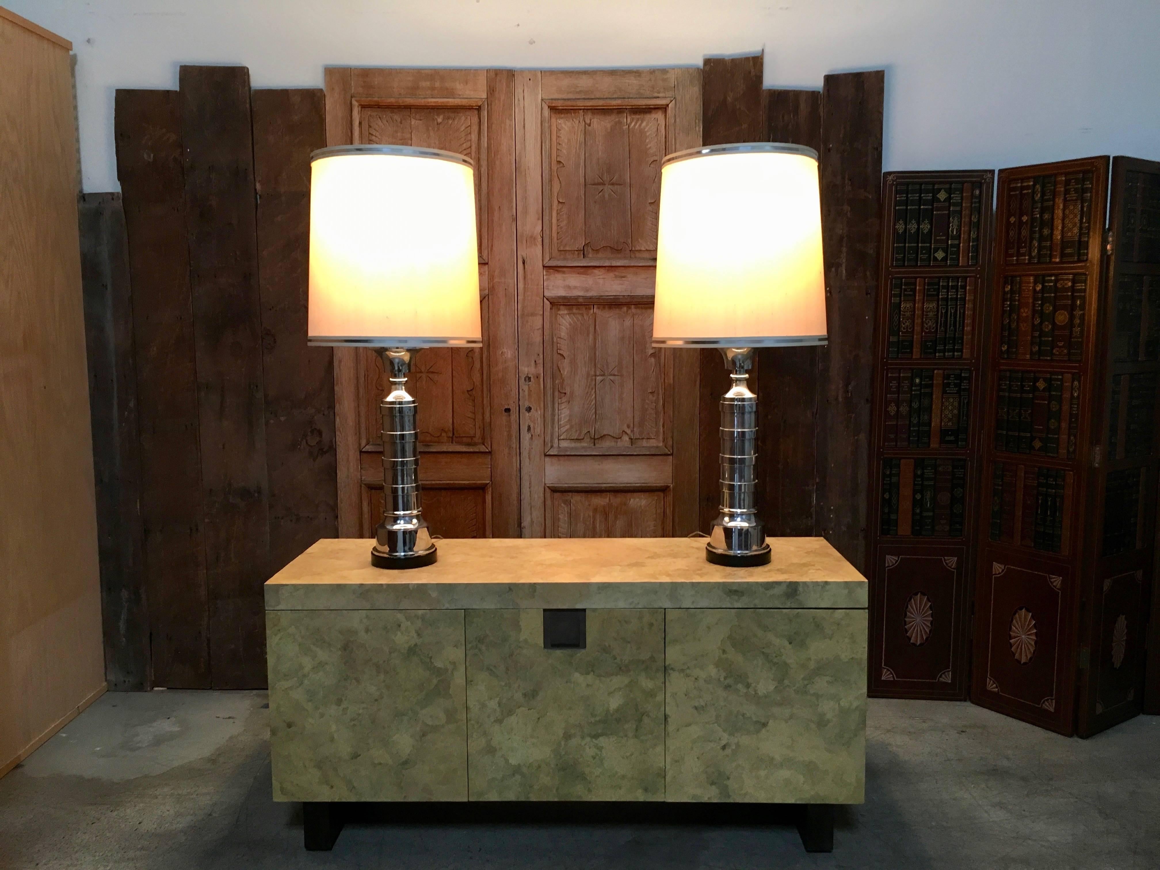 Mid-Century Modern Pair of Chrome Machine Age Table Lamps