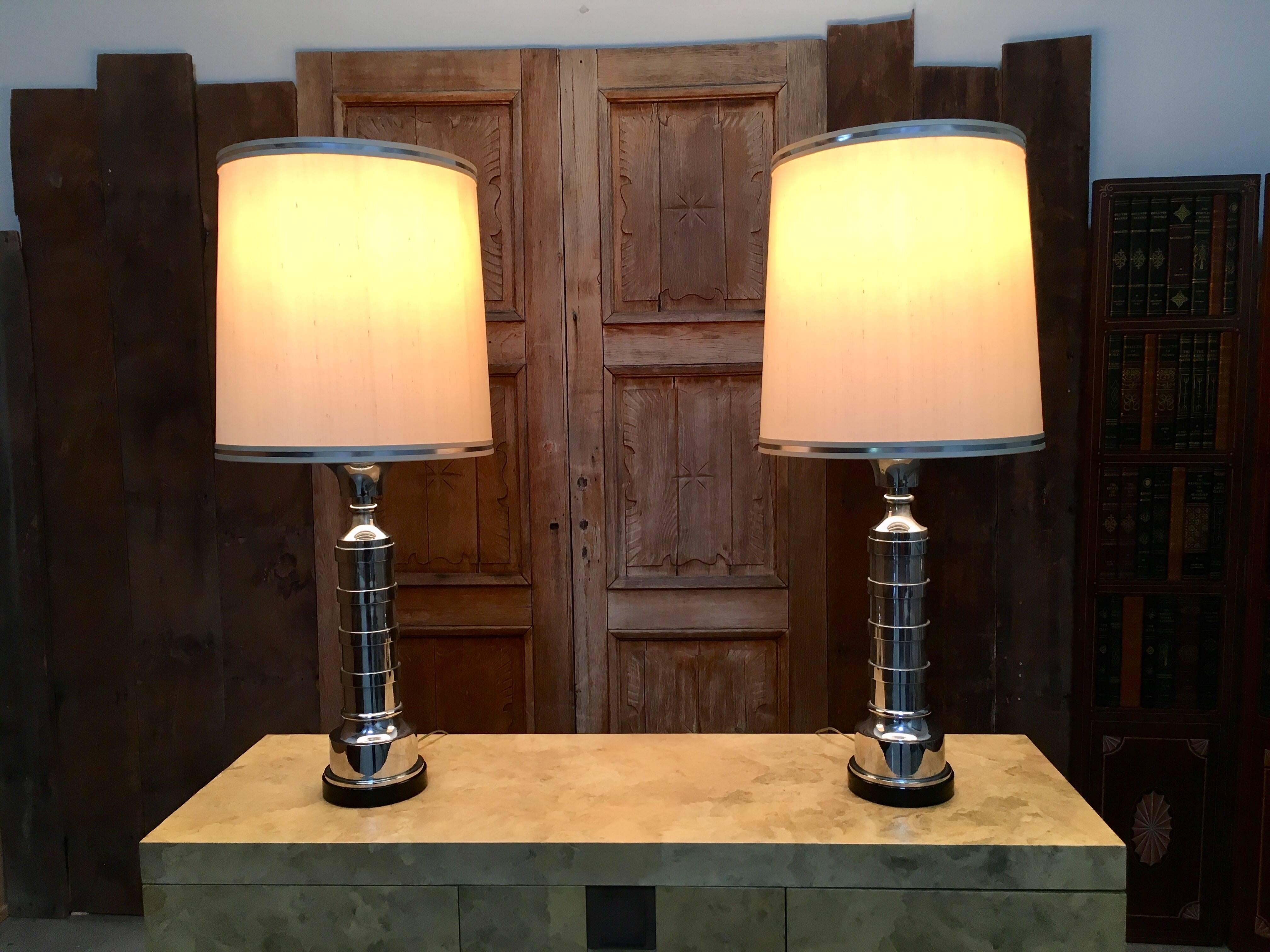 American Pair of Chrome Machine Age Table Lamps
