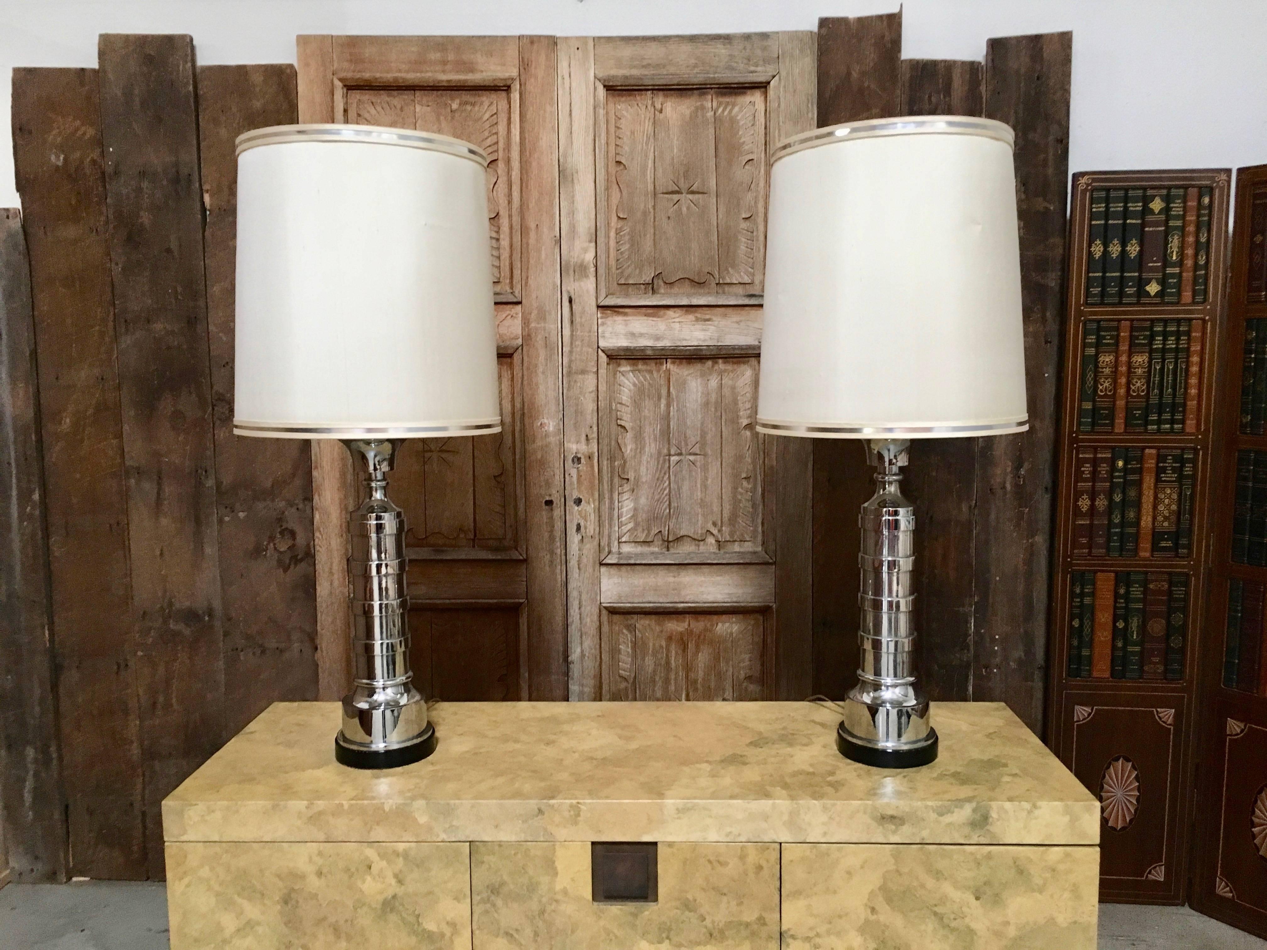20th Century Pair of Chrome Machine Age Table Lamps