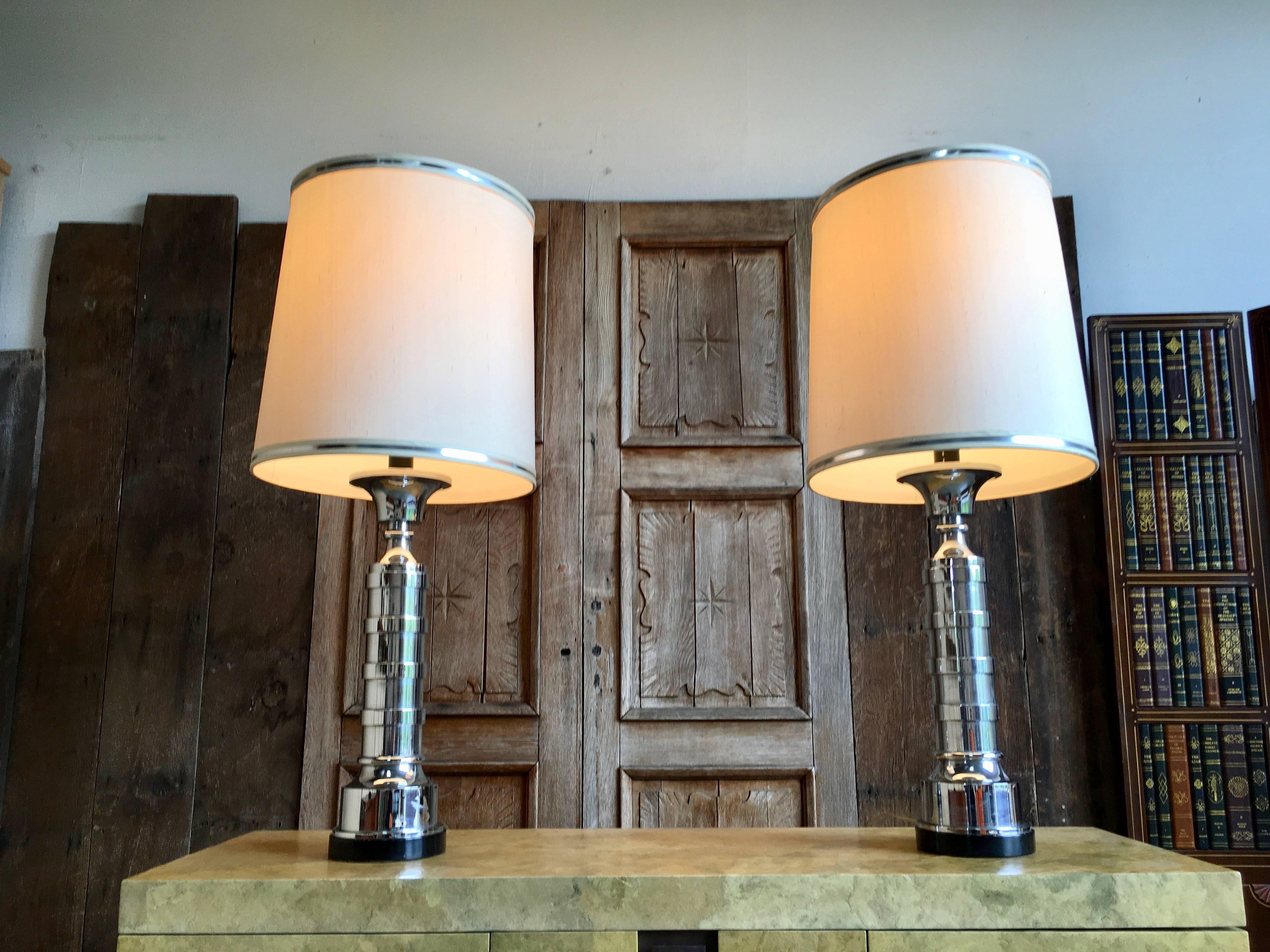 Pair of Chrome Machine Age Table Lamps 1