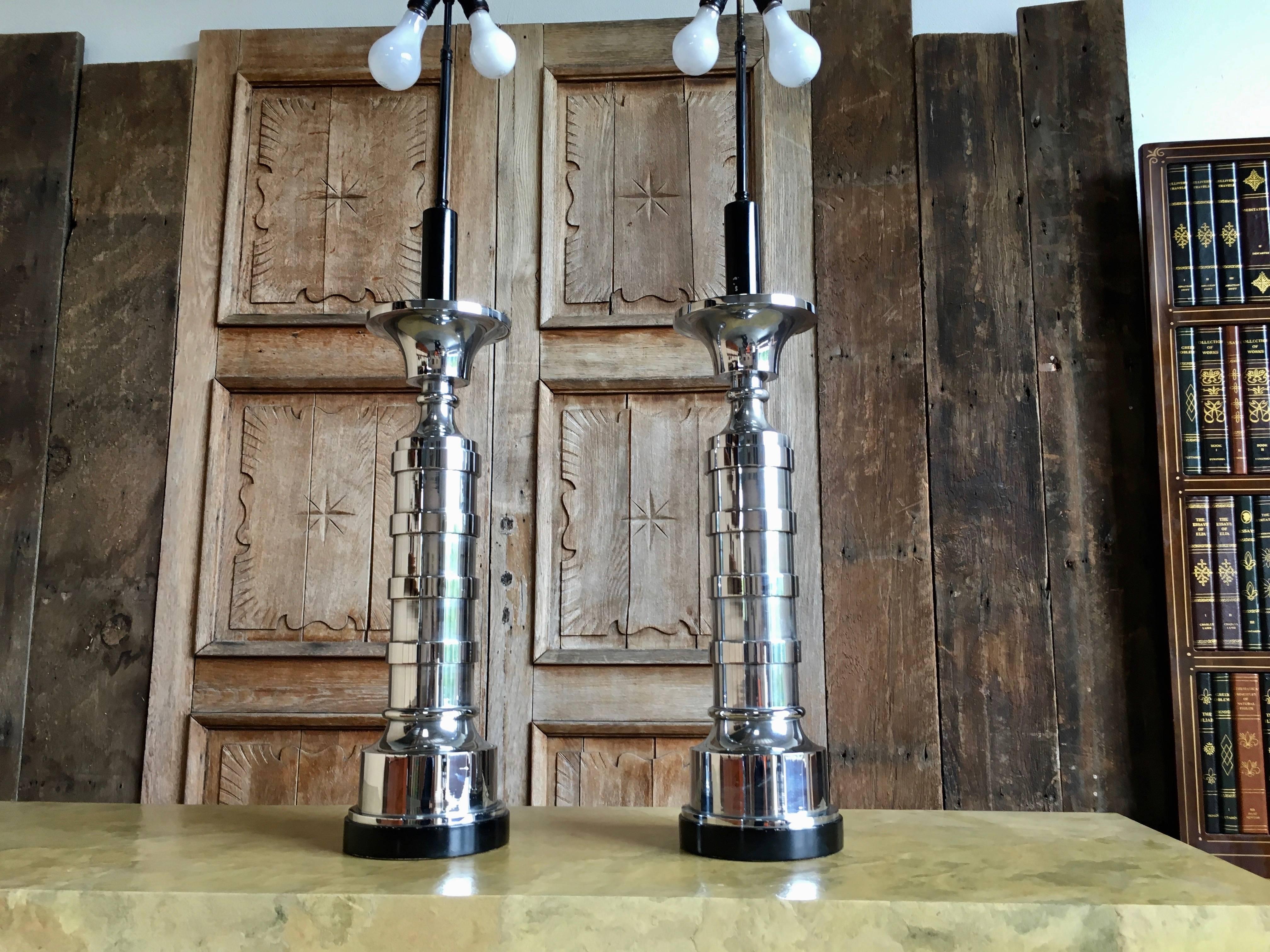 Pair of Chrome Machine Age Table Lamps 2